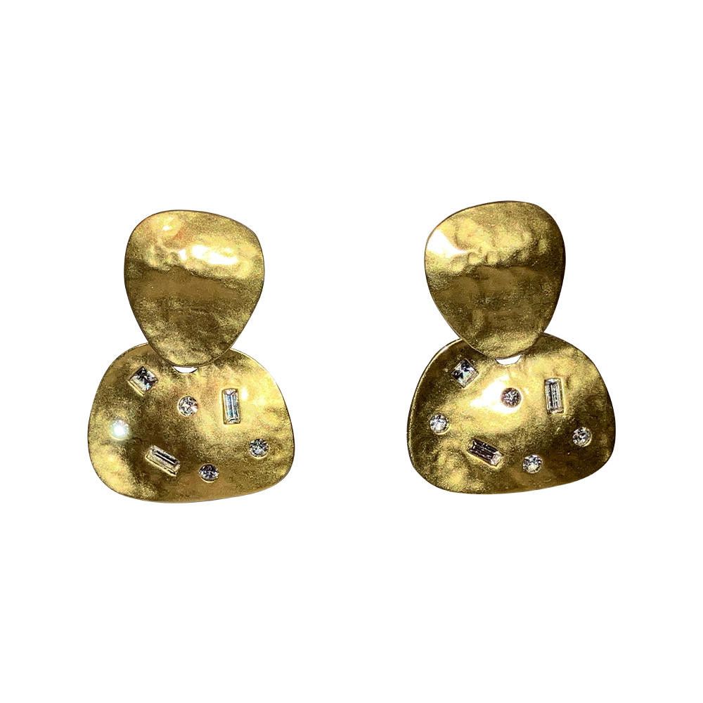 Designer KJL Hammered Goldtone Rhinestone Dangle Earrings Size ONE SIZE - 2 Thumbnail