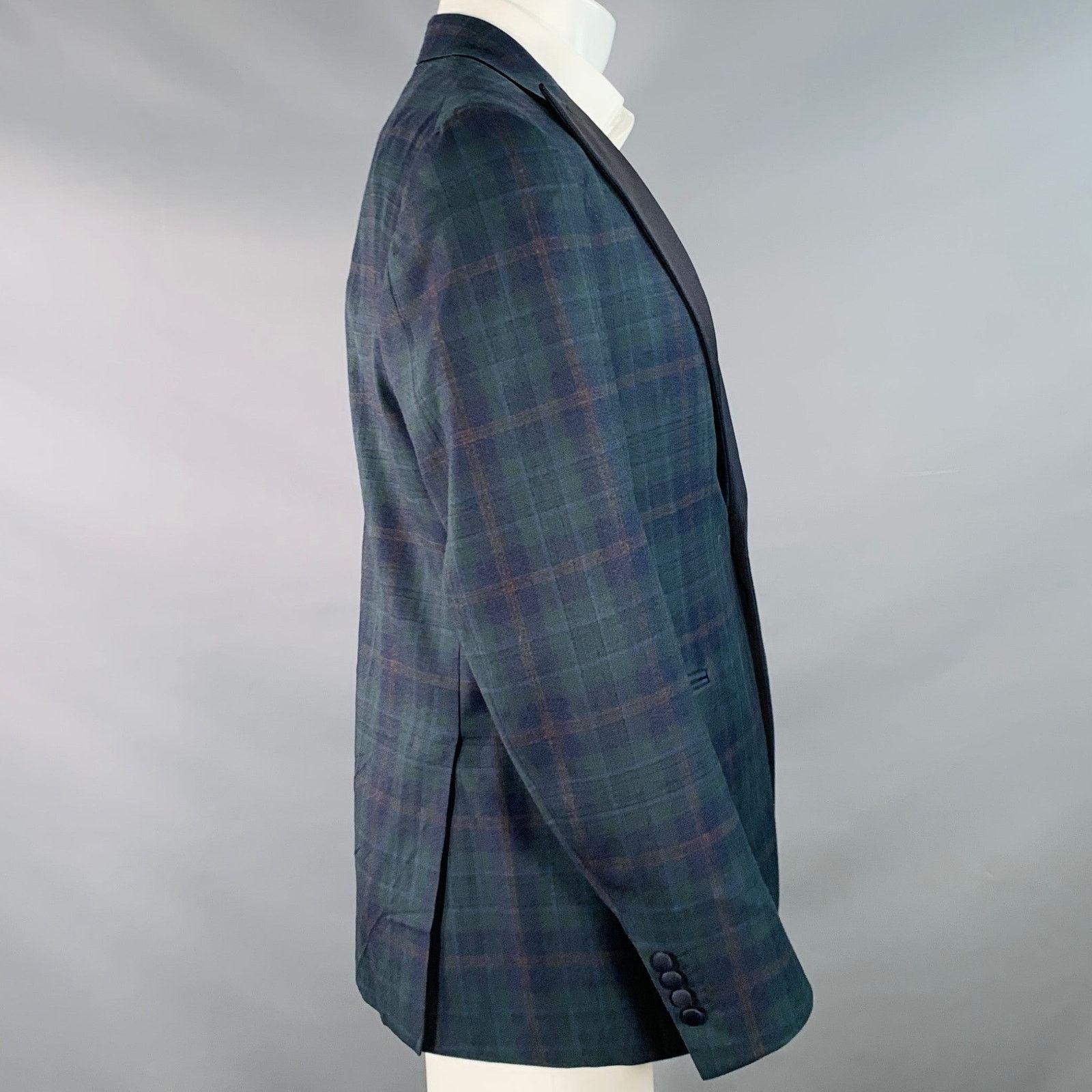 Isaia ISAIA Size 40 Green Navy Plaid Wool Peak Lapel Sport Coat Size 40R - 3 Thumbnail