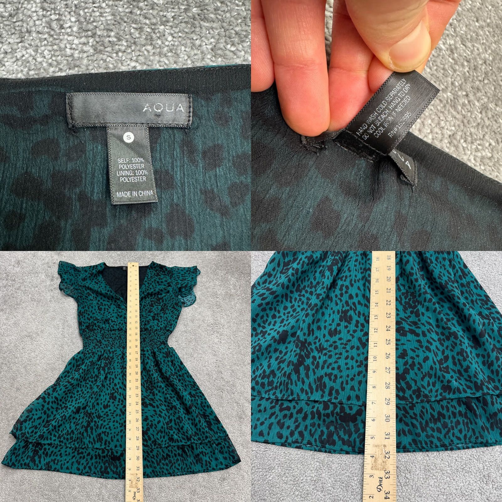 AQUA Aqua Leopard Animal Print Smocked A-Line Mini Dress Womens Small Teal Black Shirt? Size S / US 4 / IT 40 - 8 Thumbnail