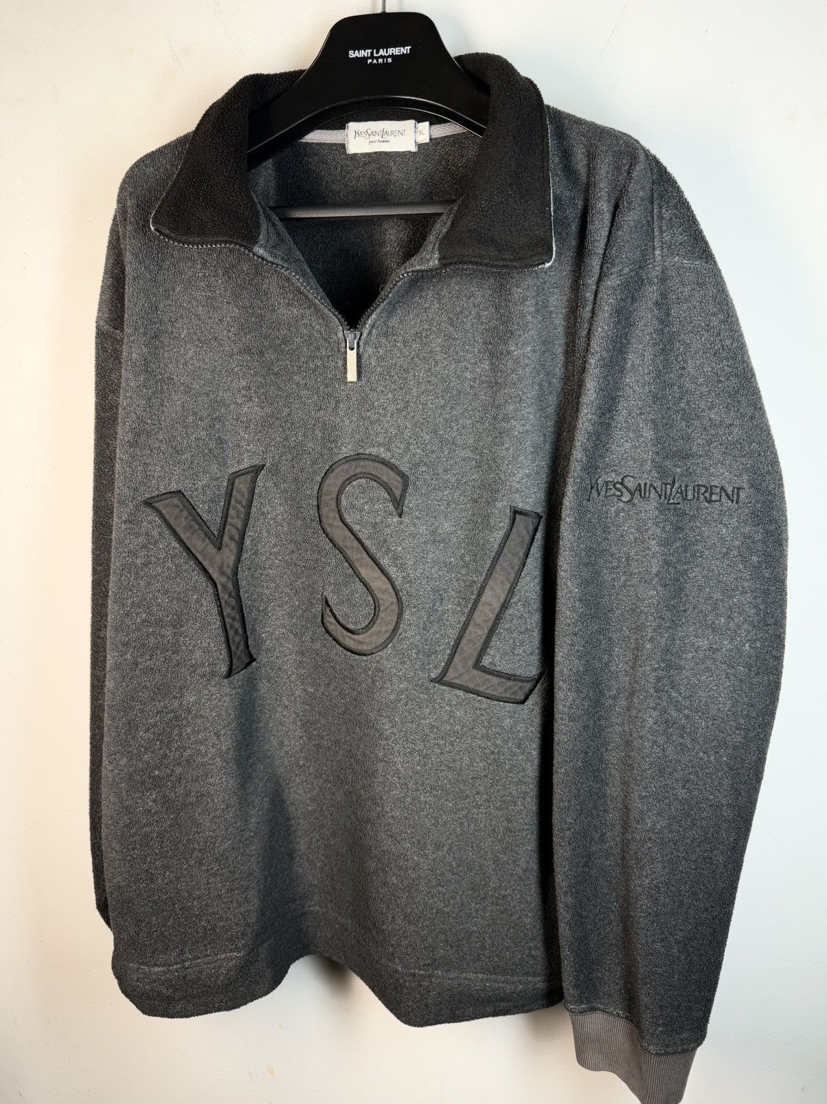 Yves Saint Laurent Fleece YSL Sweatshirt 1/4 Quarter Zip Up Logo Sweater Y2k Size US XL / EU 56 / 4 - 4 Thumbnail