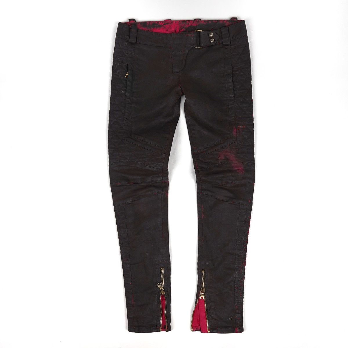 image of Balmain Biker Pants Painted Platters Vintage Pink Black in Black/Pink, Women's (Size 27)