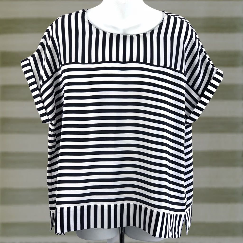 Vintage Christopher Banks Silky Top PXL Blue/Wht Stripe Cuffed sleeve Coastal Capsule Size XL / US 12-14 / IT 48-50 - 1 Thumbnail