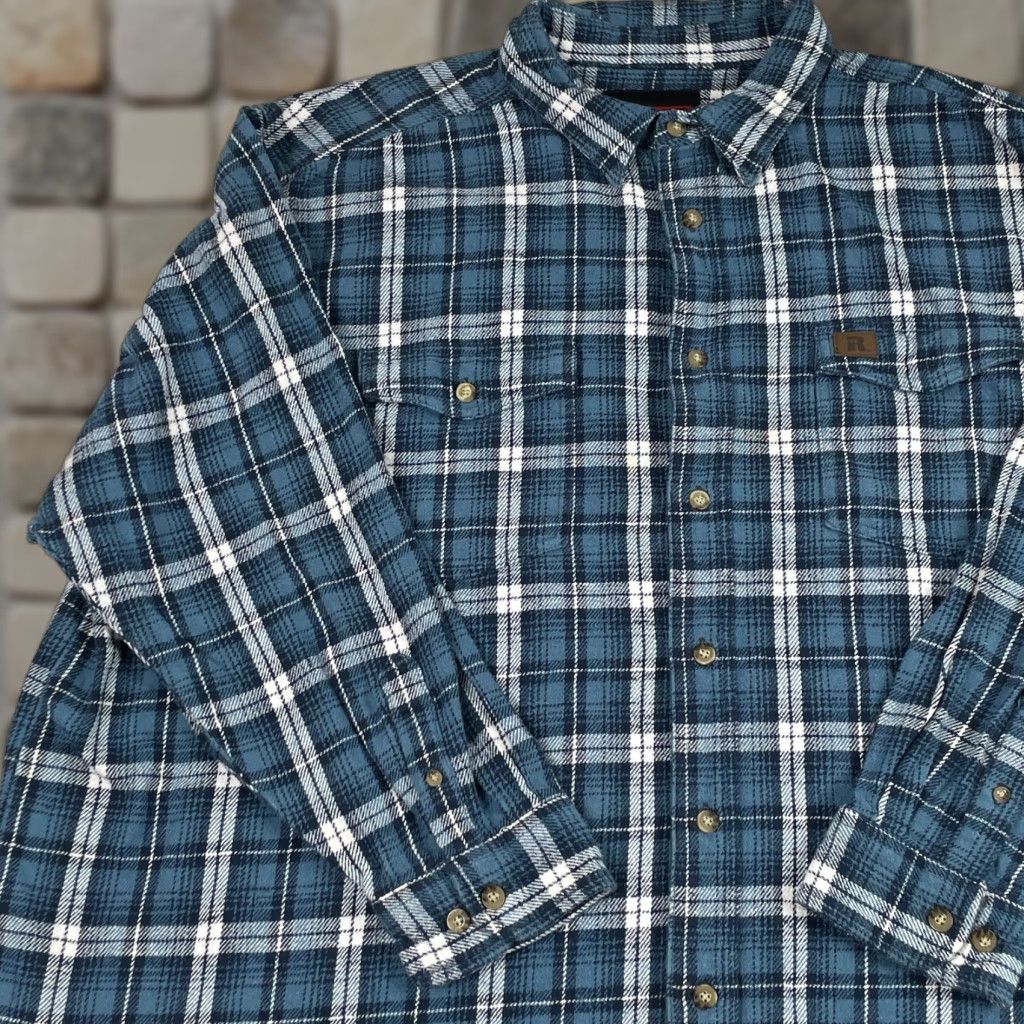 Wrangler Wrangler Shirt Mens 3XL Blue Riggs Workwear Flannel Button Up Cowboy Rodeo Plaid Serif? Size US XXL / EU 58 / 5 - 1 Thumbnail