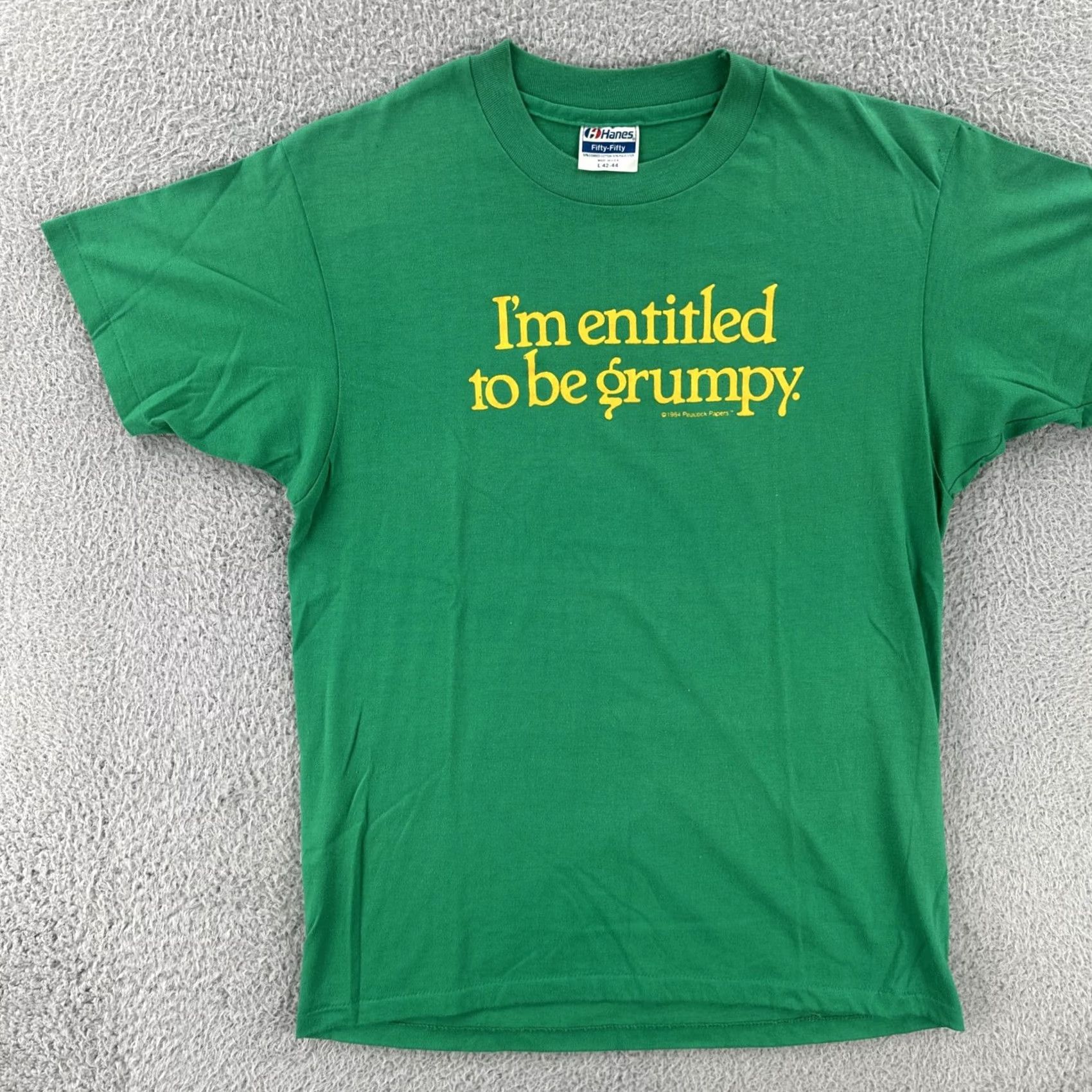 Hanes VINTAGE Hanes Fifty-Fifty L Green Single Stitch Shirt 1984 Grumpy Humor Tee 80s Mens Shirt Size US L / EU 52-54 / 3 - 3 Thumbnail