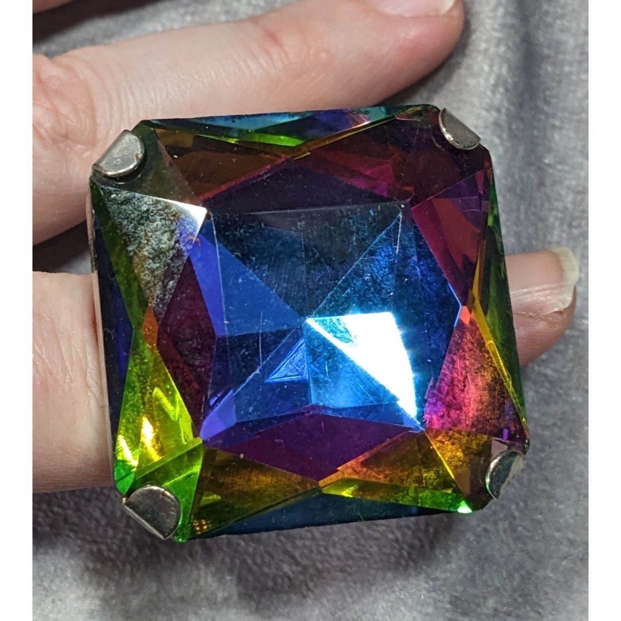 Other Fantasy Glam Rainbow Glass Oversized Faceted Costume Ring Size ONE SIZE - 15 Thumbnail