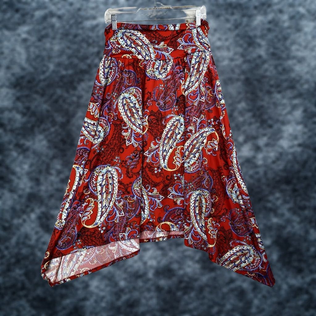 Apt. 9 Apt. 9 Skirt XL Red Paisley Midi Ruched Asymmetric Handkerchief Hem Y2K Retro - Womens Dress/Skirt Size 40" / US 18 - 1 Thumbnail