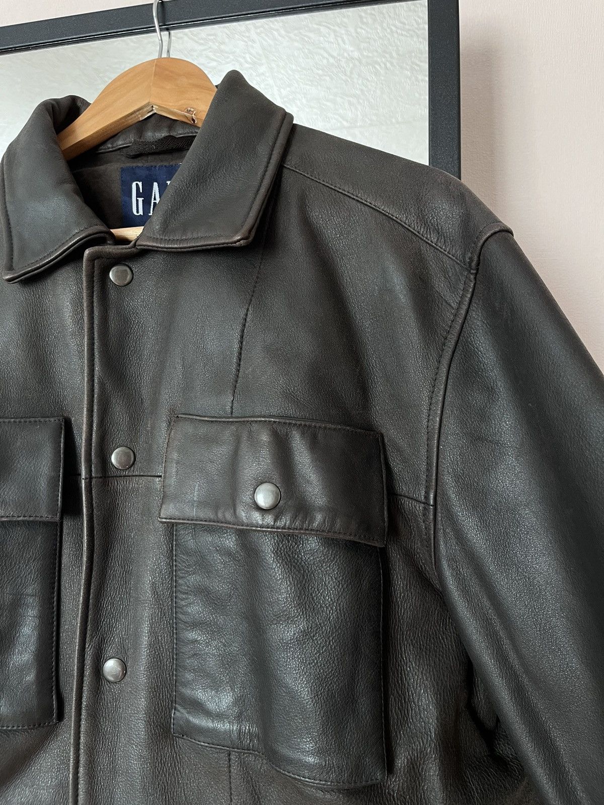 Gap 00s Gap Distressed Brown Button Leather Jacket Size US L / EU 52-54 / 3 - 6 Thumbnail