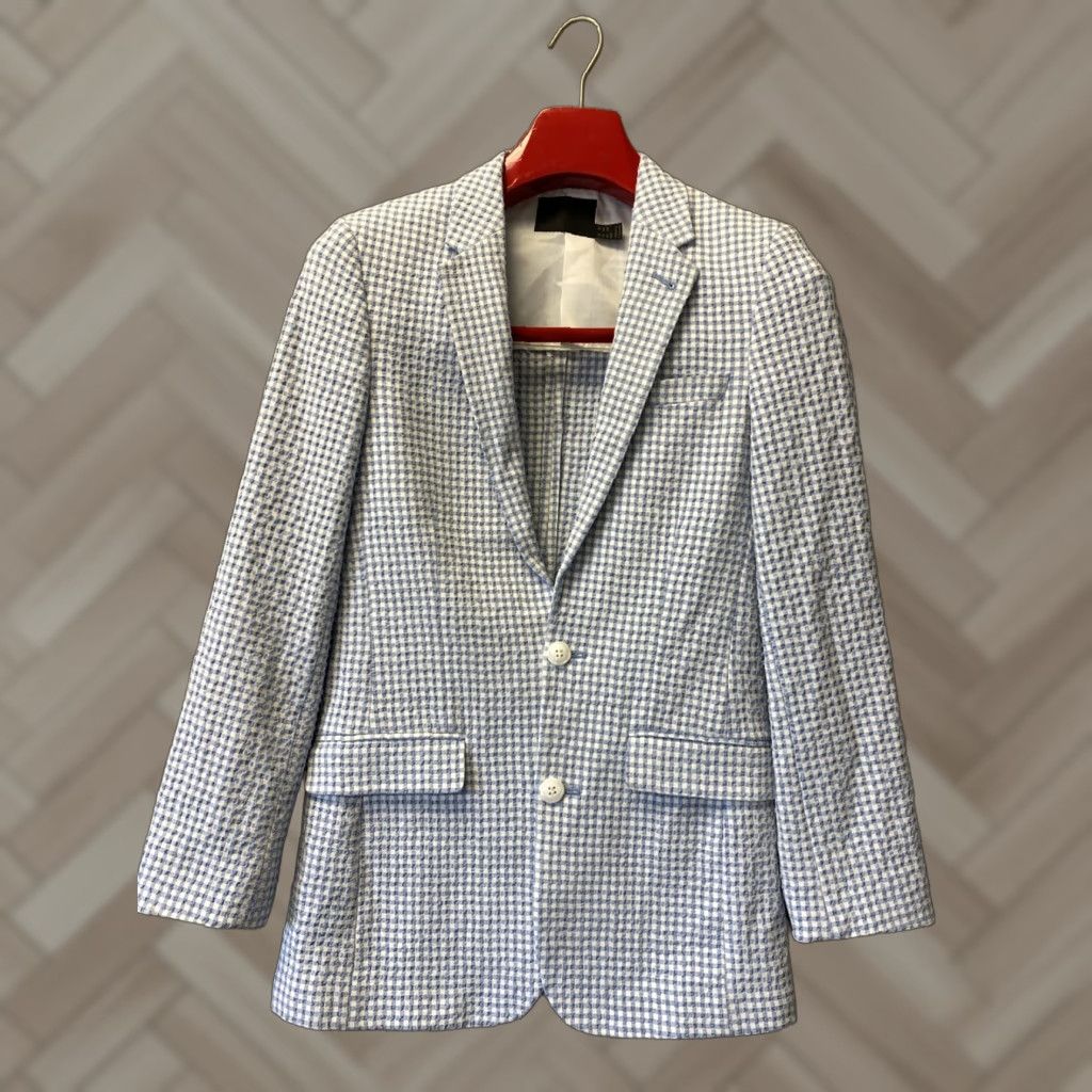 Asos VINTAGE ASOS Men’s Sport Coat Jacket Blazer Casual Formal Wedding Gingham Plaid Blue 34R Size 34R - 1 Thumbnail