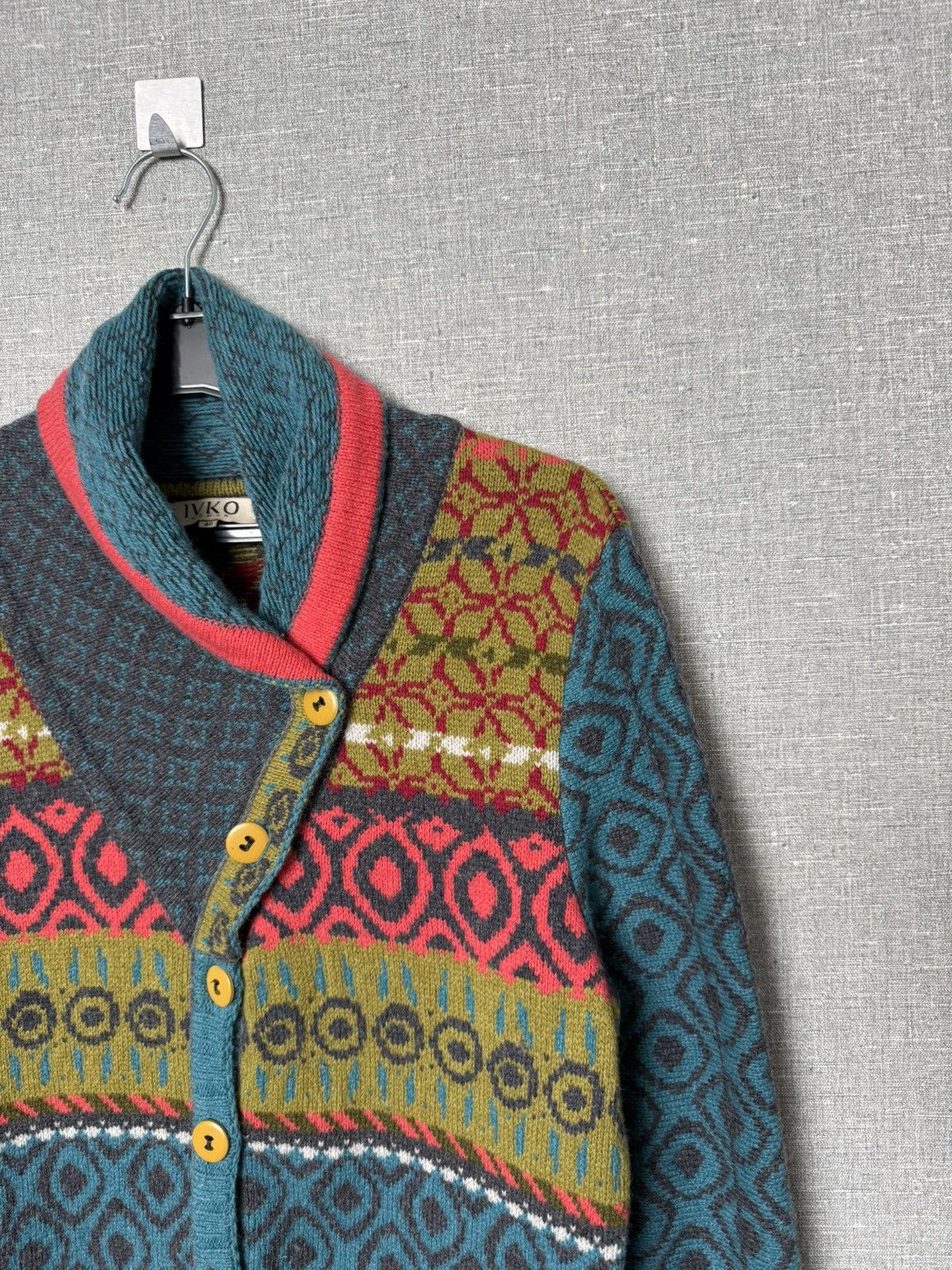Desigual Ivko Wool Cardigan Geometric Pattern Shawl Collar Sweater Size M / US 6-8 / IT 42-44 - 3 Thumbnail