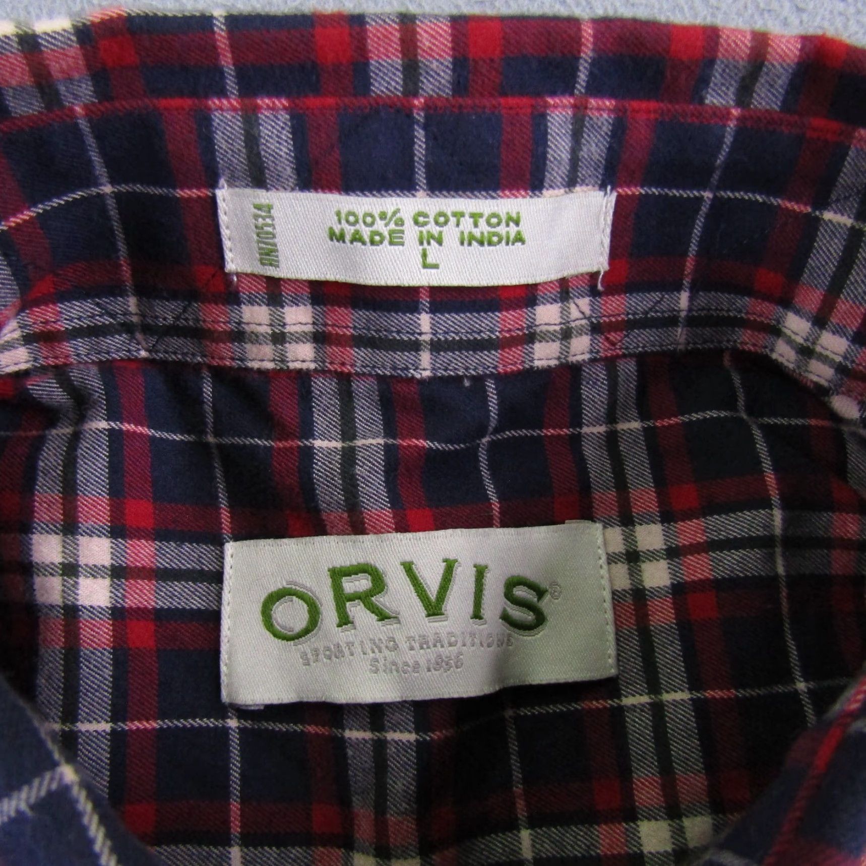 Orvis Orvis Shirt Mens Large Red White Blue Plaid Twill Button Front Fishing Caping Size US L / EU 52-54 / 3 - 7 Thumbnail