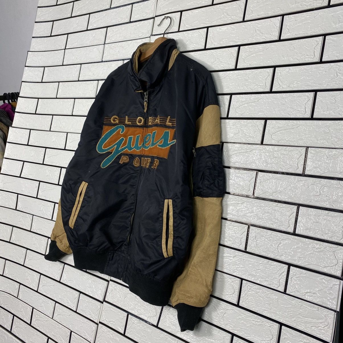 Guess 📌Vintage Bomber Leather Jacket Guess Big Logo Embroidery Size US L / EU 52-54 / 3 - 3 Thumbnail