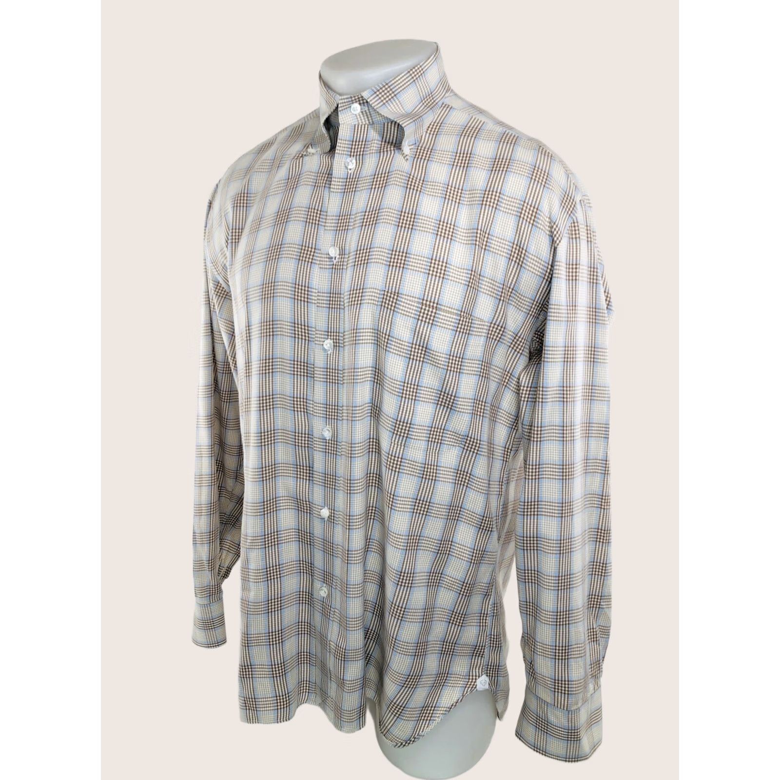Vintage BORELLI Plaid Shirt Mens M Brown / Blue / White Button-Up ITALY Size US M / EU 48-50 / 2 - 1 Thumbnail