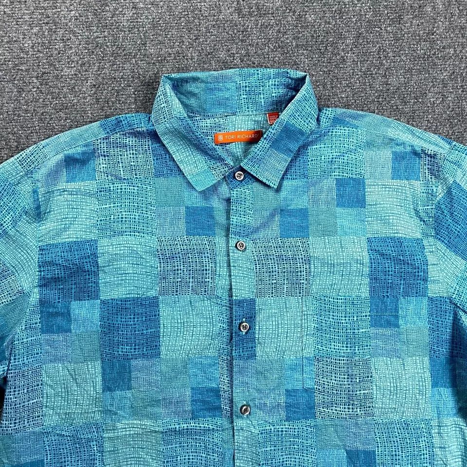 Tori Richard Tori Richard Shirt Adults 2XL Blue Hawaiian Geometric Lawn Size US XXL / EU 58 / 5 - 2 Thumbnail
