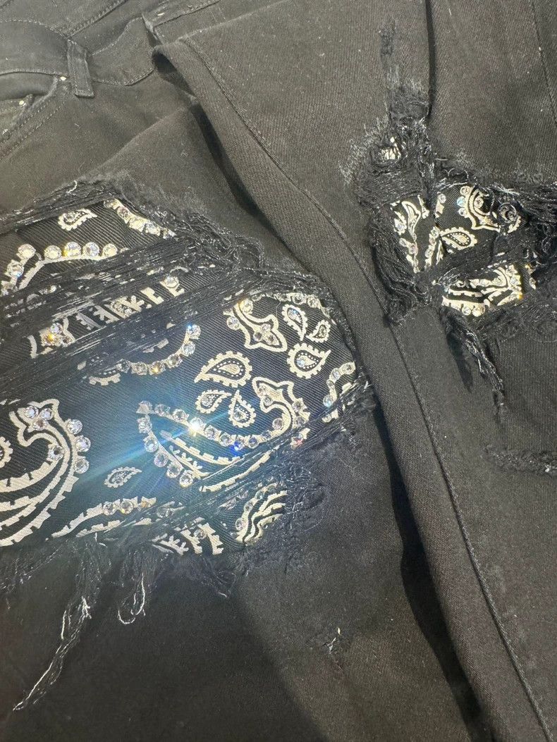 Amiri Amiri Black Cashew Flower Patch Diamond Jeans Size US 31 - 7 Thumbnail