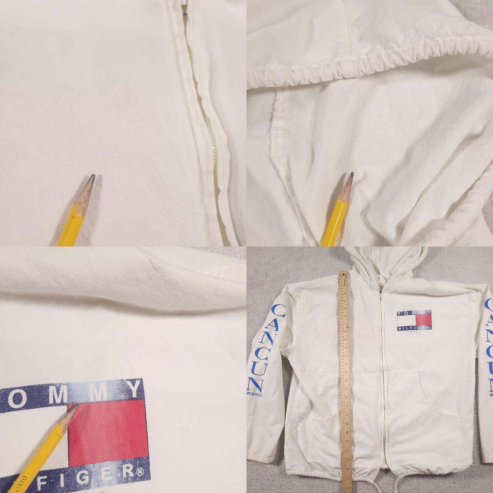 Tommy Hilfiger Tommy Hilfiger Jacket Mens L White Cancun Mexico Full Zip Hoodie Spell Out Windbreaker Light Weight Pockets Logo Zipper Size US L / EU 52-54 / 3 - 8 Thumbnail