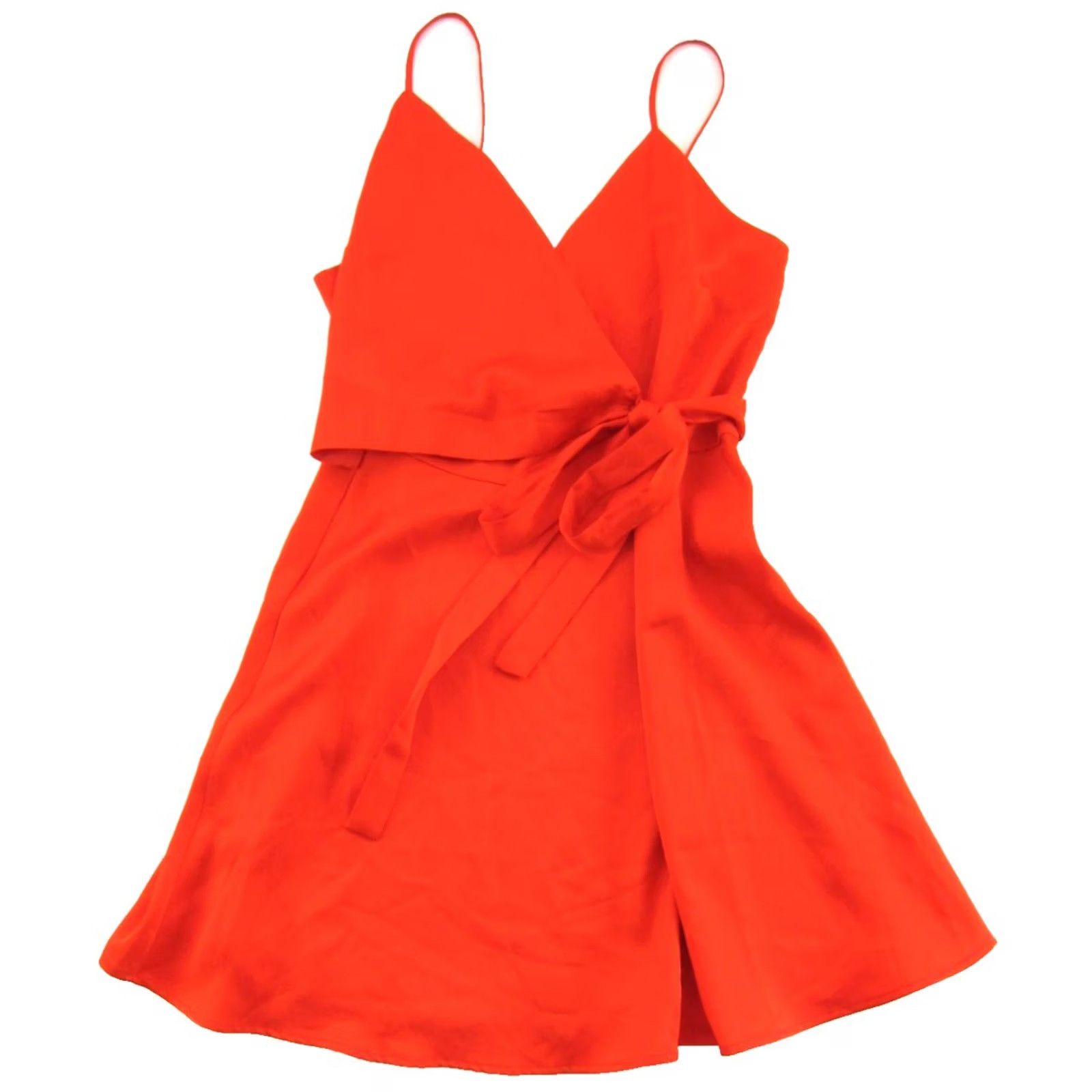 Vintage WAYF Bright Orange V-Neck Spaghetti Strap Wrap Tie Short Slip Sun Dress Medium Size 32" / US 10 / IT 46 - 2 Thumbnail
