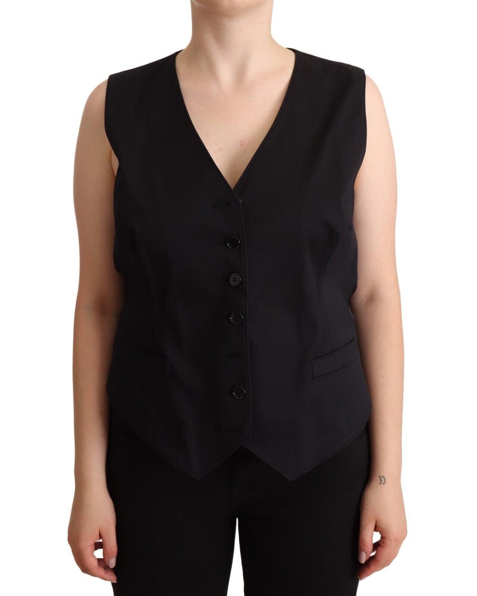 Image of Dolce Gabbana Button Down Sleeveless Vest Top in Black, Women's (Size XL)