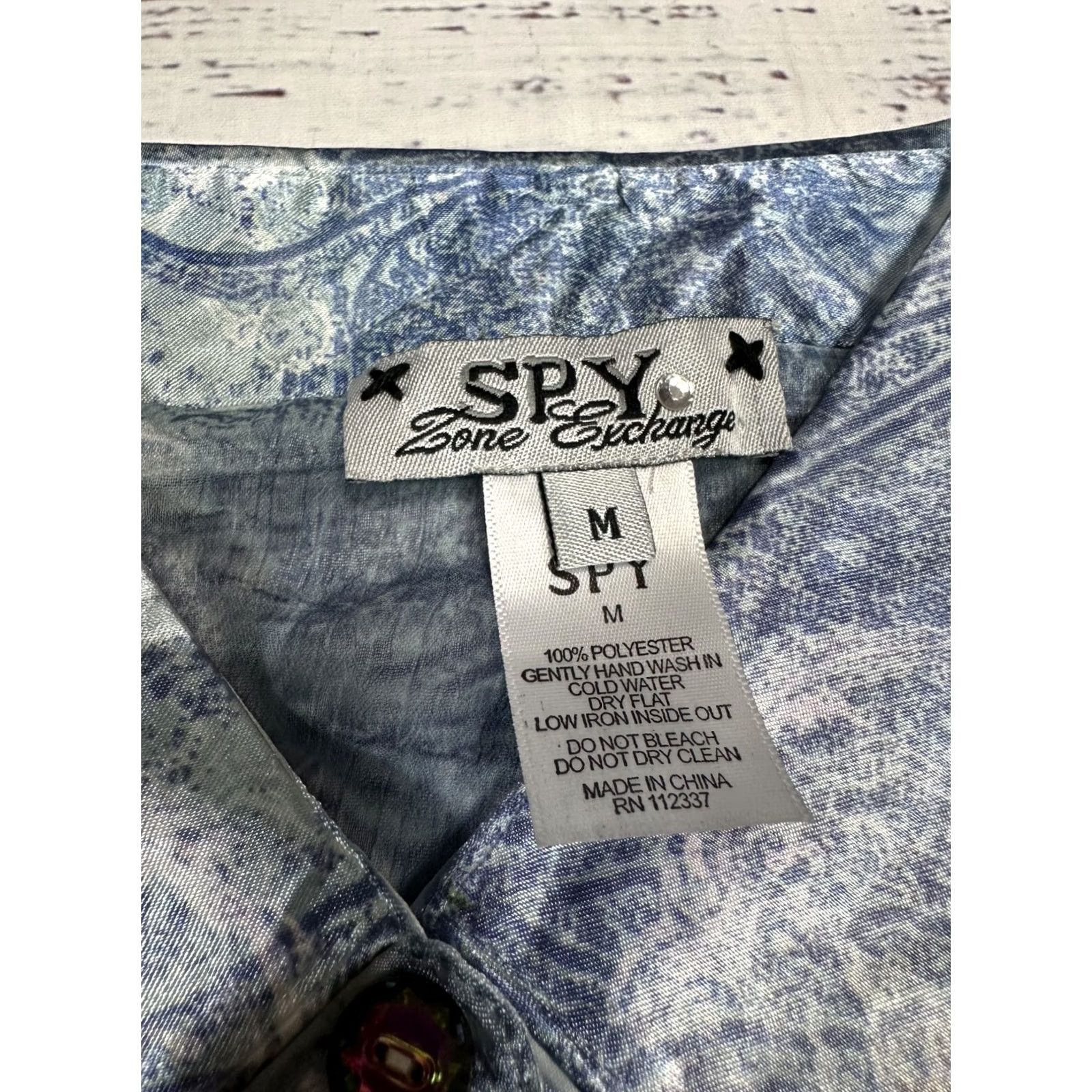 Vintage VINTAGE Spy Zone Exchange Women's Shirt Blue M Sheer Rhinestones Embroidered Long Sleeve Size M / US 6-8 / IT 42-44 - 4 Thumbnail