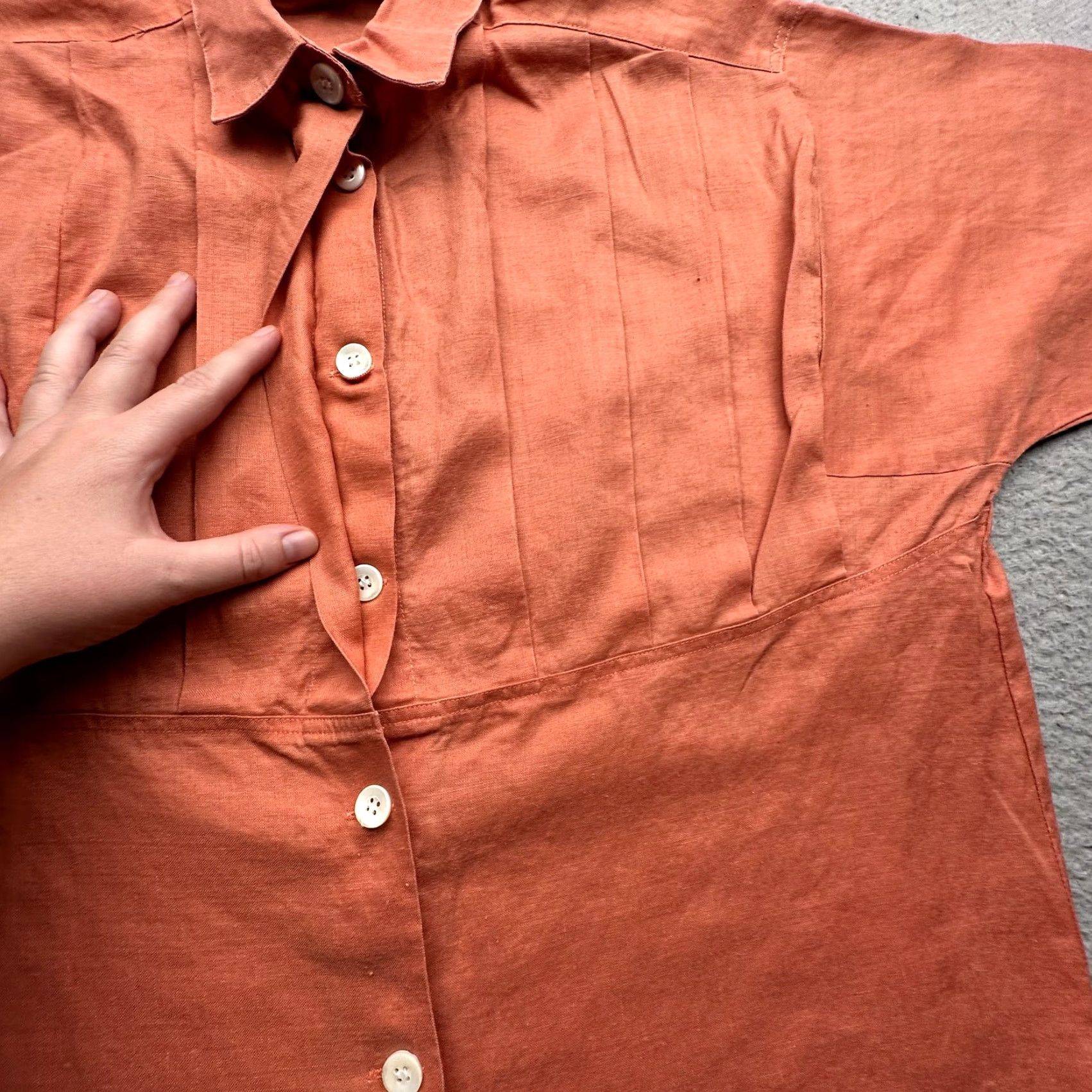 Marc O'Polo VINTAGE Marc O'Polo Shirt Womens Large Orange 100% Linen Button Up Short Sleeve Size L / US 10 / IT 46 - 7 Thumbnail