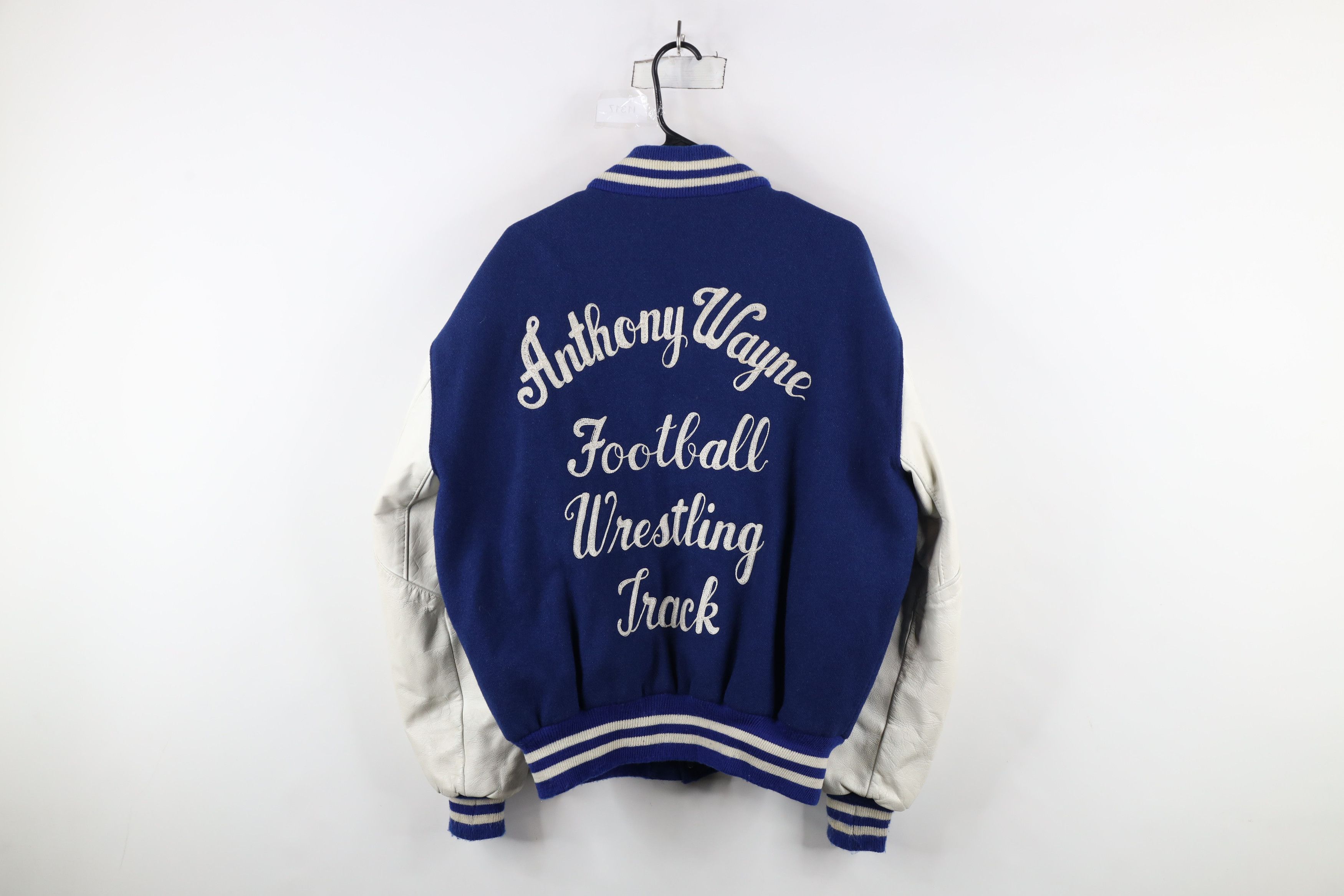 Vintage Vintage 90s Wool Leather Varsity Letterman Jacket Blue USA Size US XL / EU 56 / 4 - 12 Thumbnail