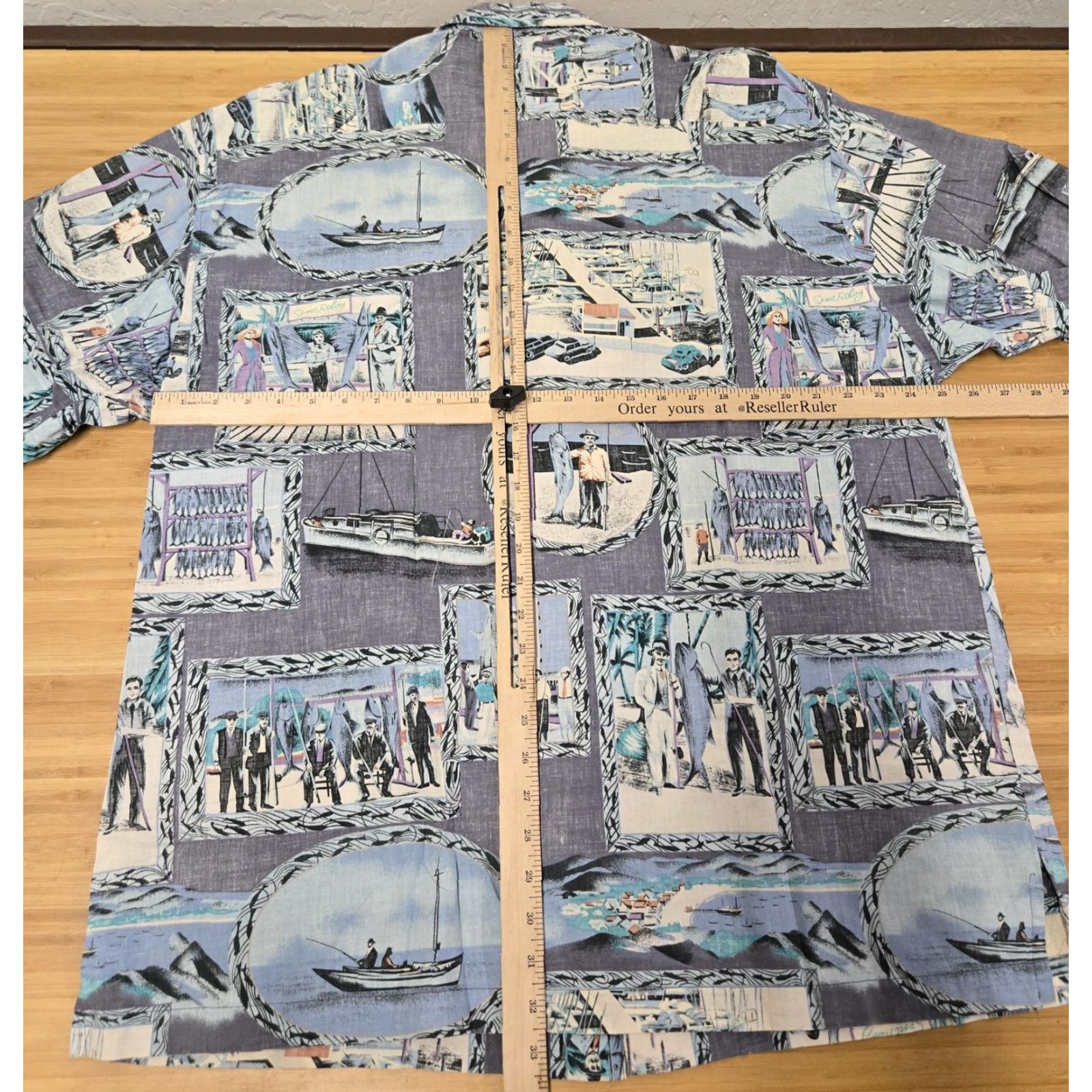 ALOHAS Bluewater Wear Shirt Mens 2XL Blue Gray Hawaiian Aloha Fishing Button Front USA Size US XXL / EU 58 / 5 - 6 Thumbnail