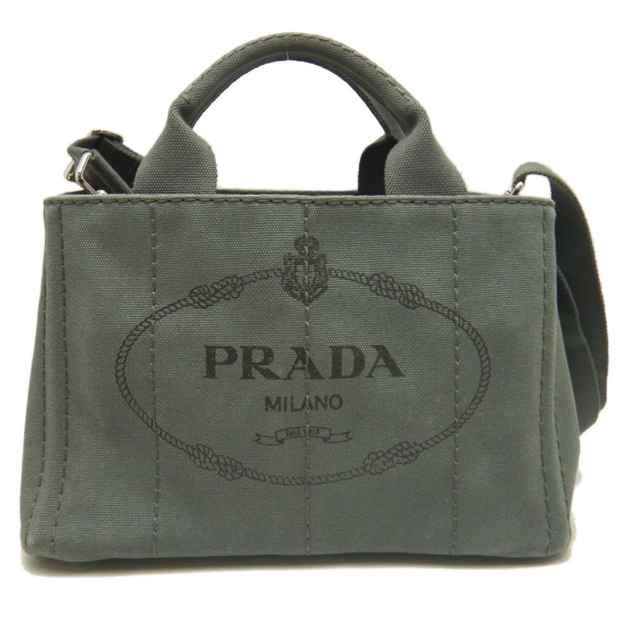 Prada PRADA Canapa 1BG439 Tote Bag, Canvas, ARDESIA, Women's, 253841 Size ONE SIZE - 1 Thumbnail