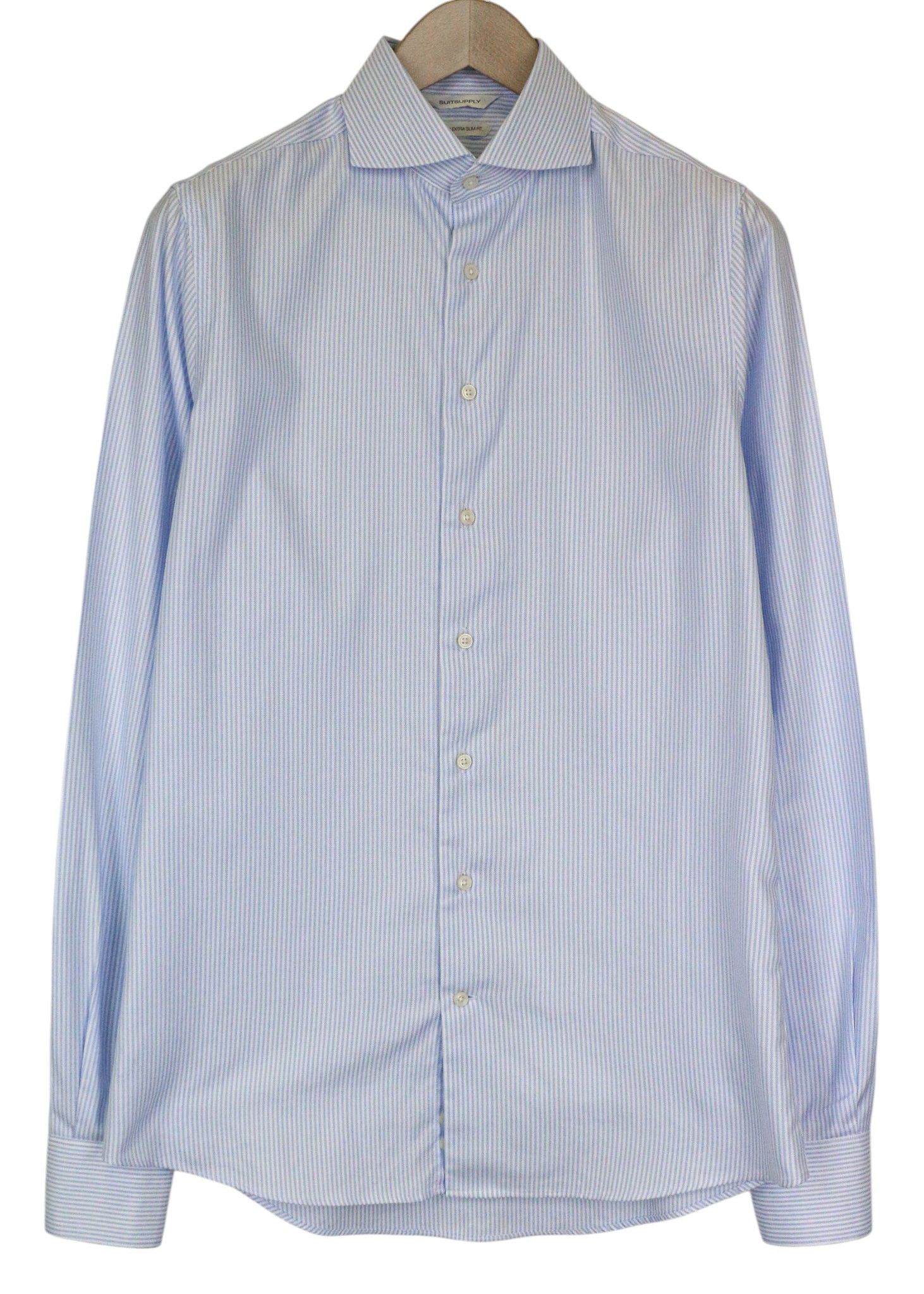 Suitsupply 39L/15 1/2L Extra Slim Blue Cotton Striped Shirt 79188 Size 40L - 10 Thumbnail