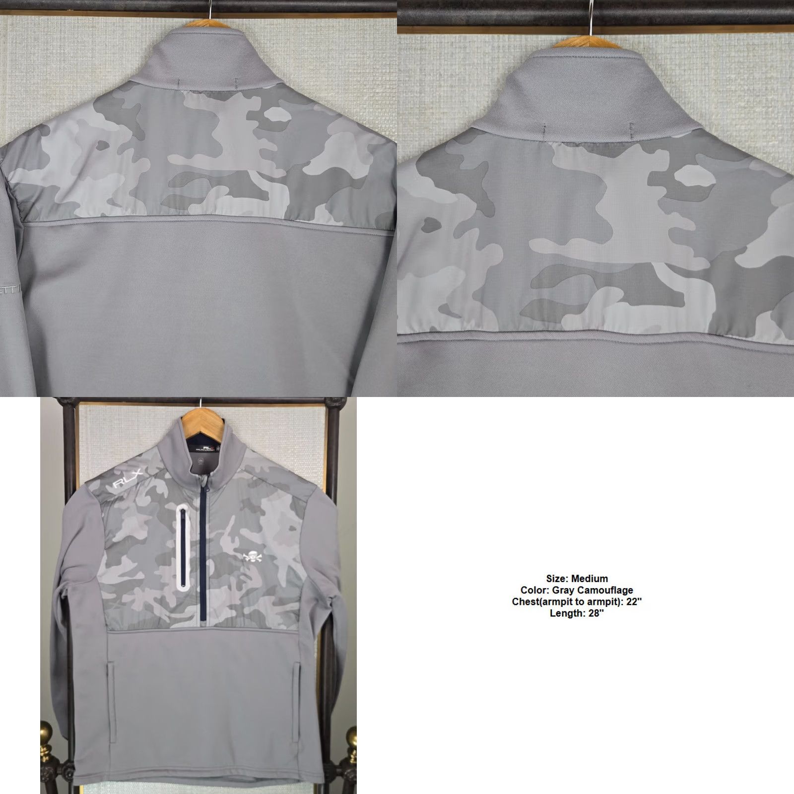 RLX Ralph Lauren RLX Ralph Lauren x Bettinardi Mens Medium 1/2 Zip Jacket Camo Gray Golf Windbreaker Shirt Jacket Pullover Size US M / EU 48-50 / 2 - 8 Thumbnail