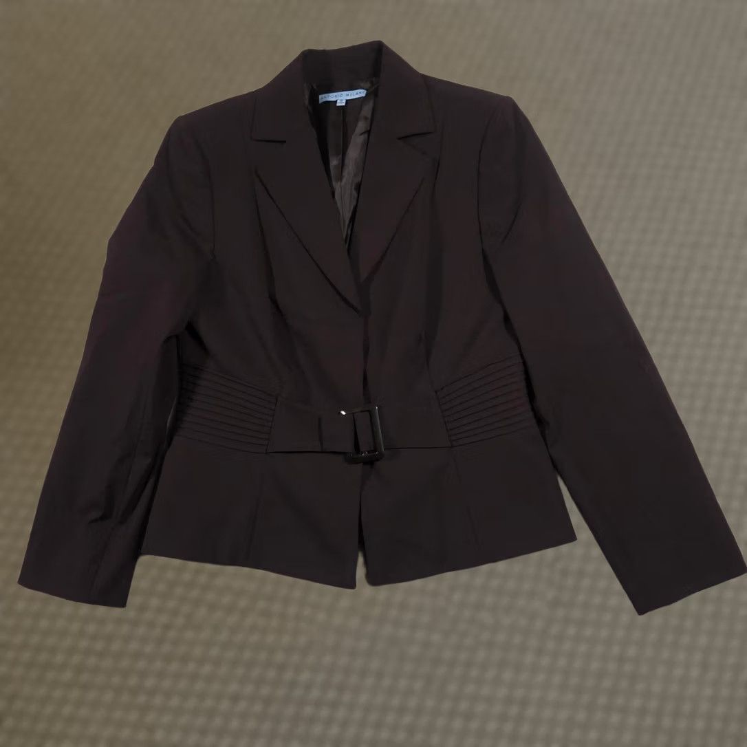 Vintage Antonio Melani Blazer Womens 12 Brown Notch Lined Belted Two-Button Career Workwear Jacket Size XL / US 12-14 / IT 48-50 - 1 Thumbnail