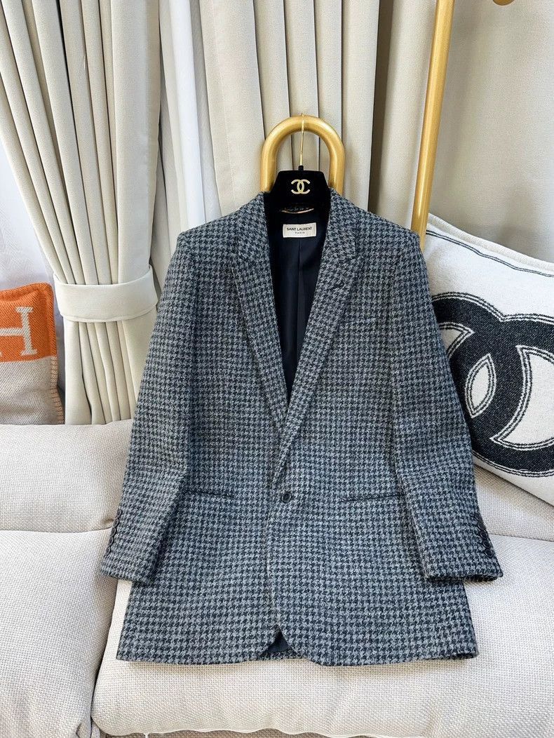 Saint Laurent Paris Saint Laurent Paris Grey houndstooth suit jacket-2506 Size US M / EU 48-50 / 2 - 1 Thumbnail