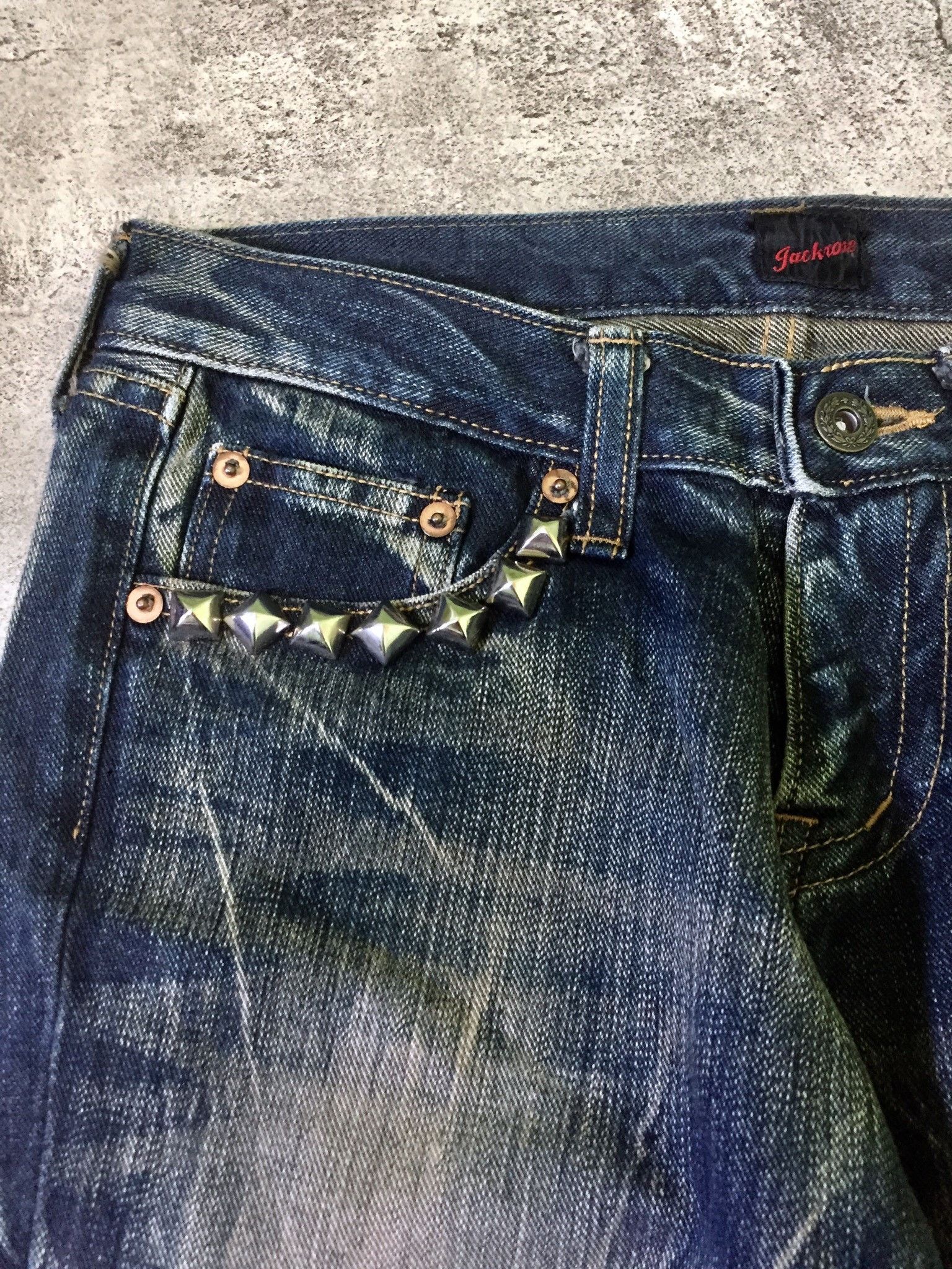 If Six Was Nine Jackrose Whiskered Wash Studed Flare Denim Pants Size US 29 - 3 Thumbnail