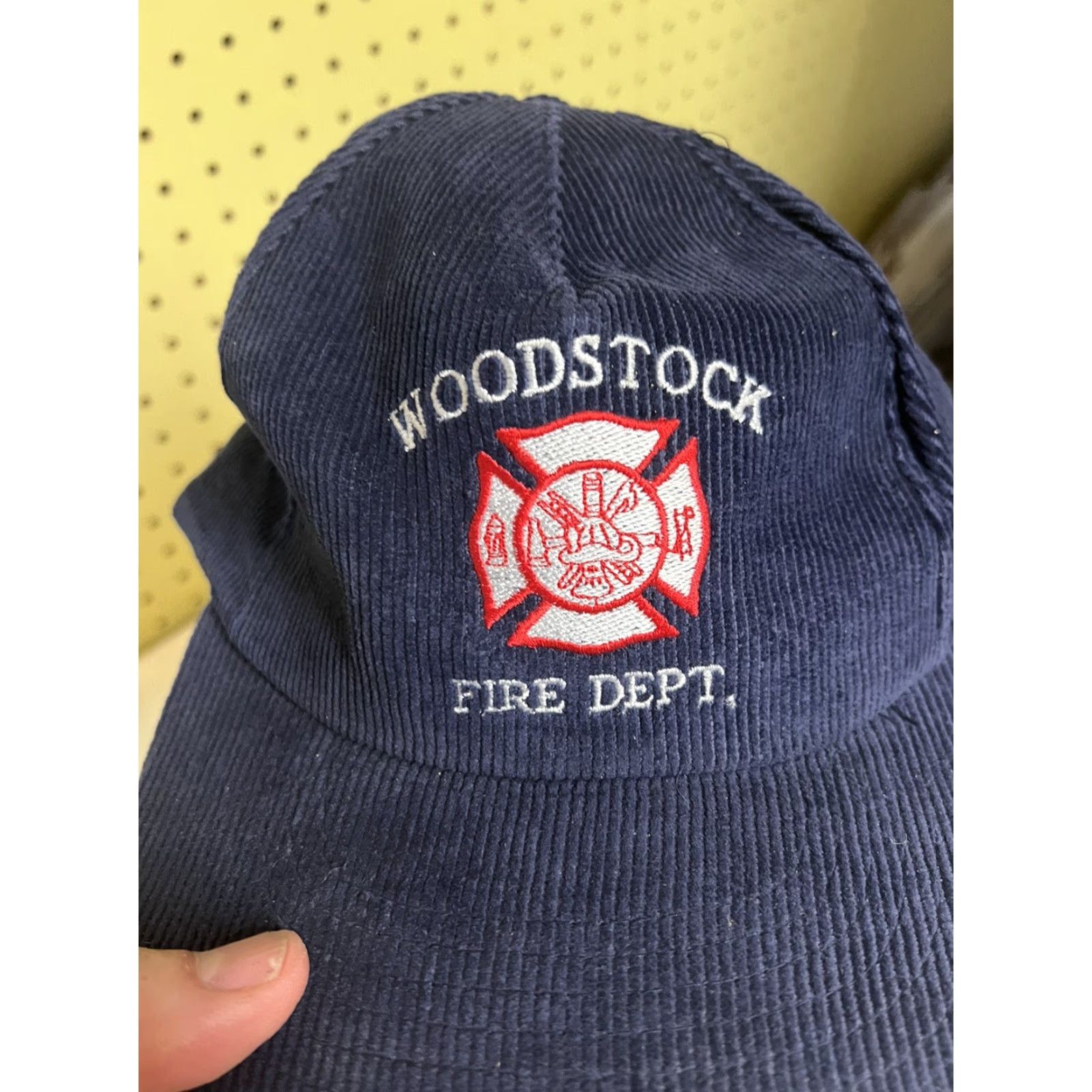 Vintage VINTAGE Woodstock Fire Department Blue Corduroy SnapBack Cap Hat Vermont VT Men Adjustable Blue Hat Baseball Cap Corduroy Size ONE SIZE - 5 Thumbnail