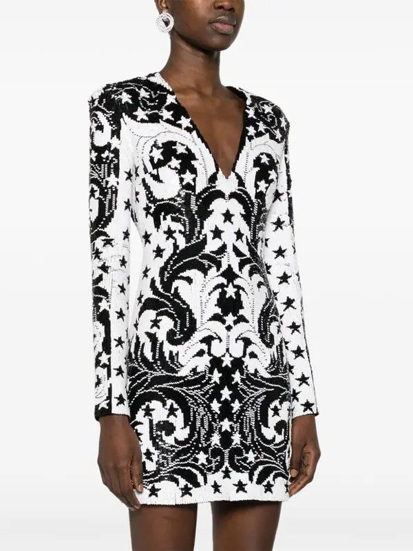 Balmain o1s1wg110825 Sequinned Mini Dress in Black/White Size S / US 4 / IT 40 - 3 Thumbnail