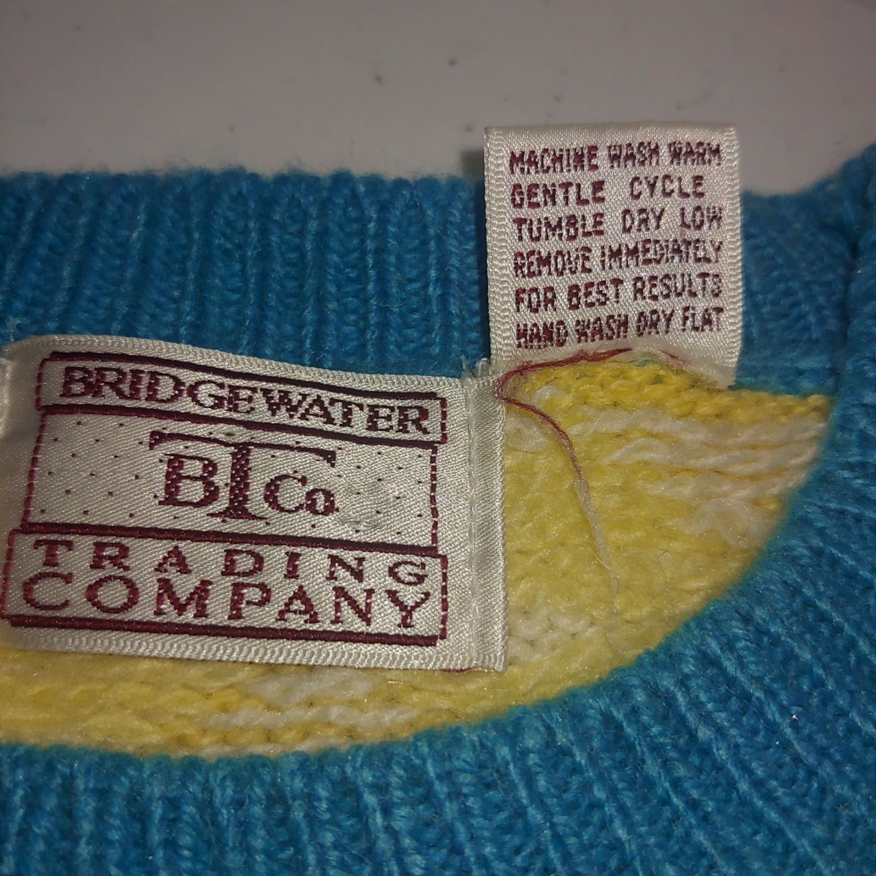 Etro VINTAGE Bridgewater Trading Company Geometric Knit Sweater Womens Medium Yellow Blue 1980s Retro Pullover Size M / US 6-8 / IT 42-44 - 5 Thumbnail