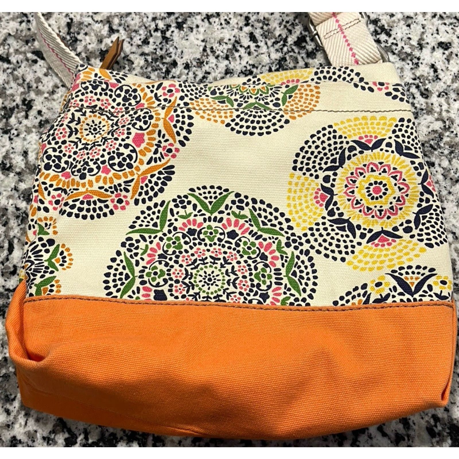 Fossil Fossil Lena Crossbody Tote Orange Floral Canvas Medium Womens Bag Purse Satchel Size ONE SIZE - 5 Thumbnail