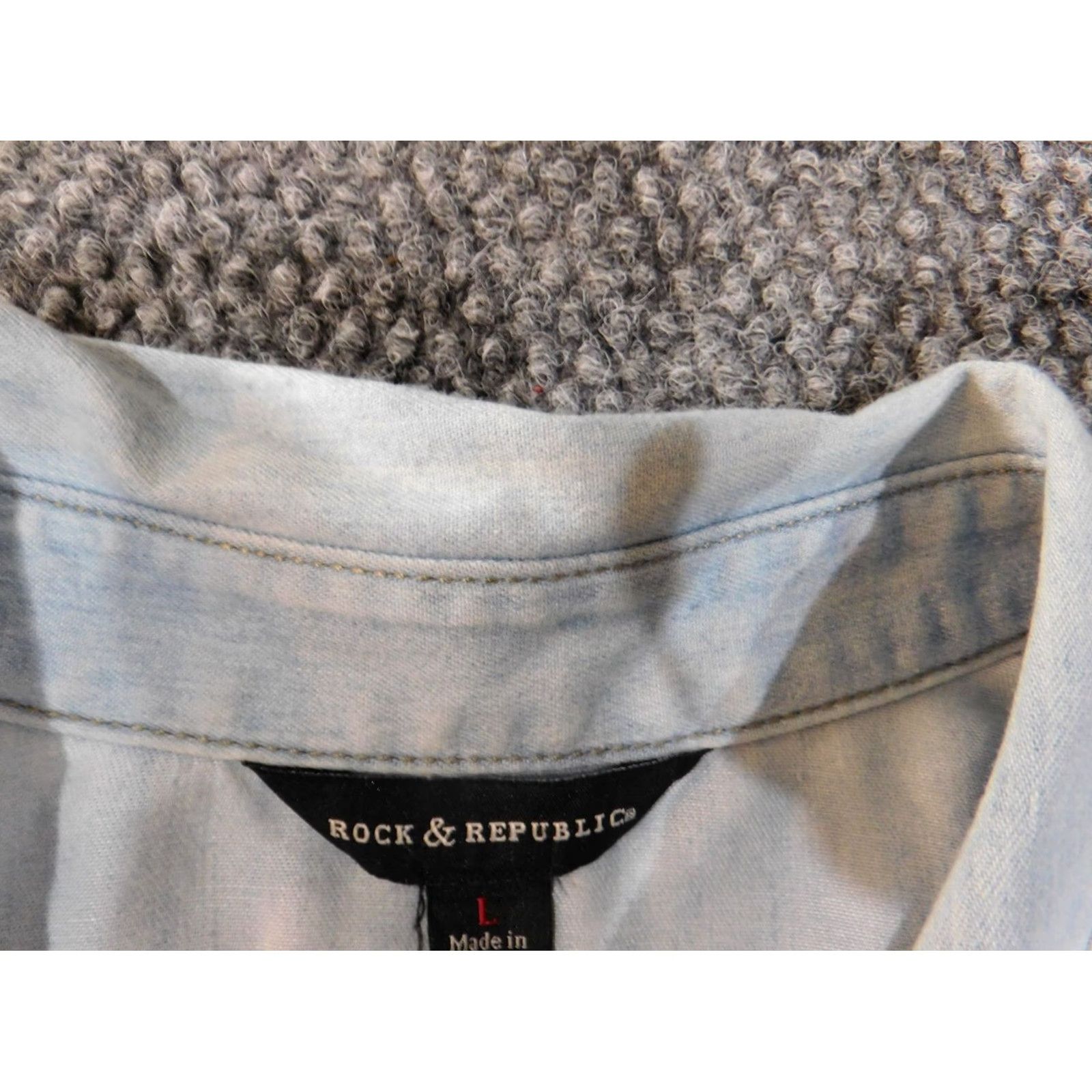 Vintage Rock & Republic Womens Button-Up Top Denim Blue L Retro Pockets Cotton Lyocell Long Sleeve Shirt Size L / US 10 / IT 46 - 5 Thumbnail