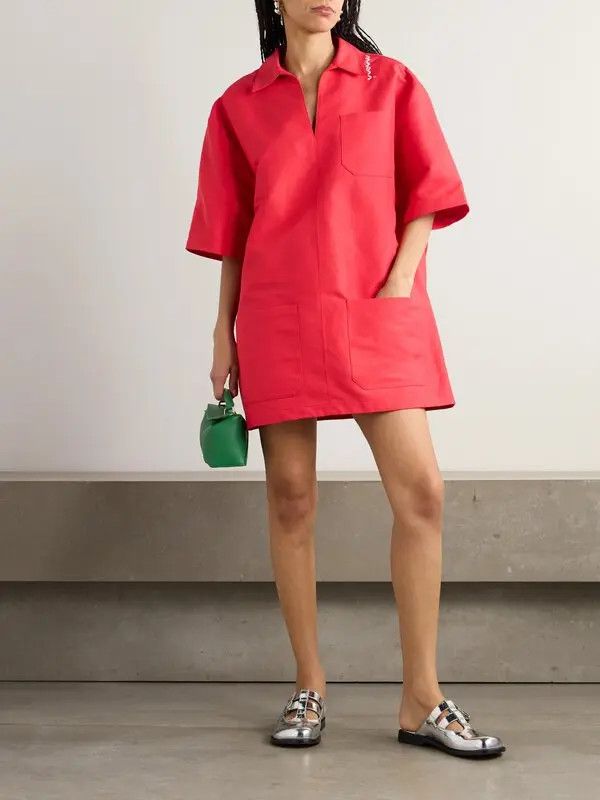 Marni o1w1db10426 Oversized Embroidered Mini Dress in Red Size S / US 4 / IT 40 - 2 Thumbnail