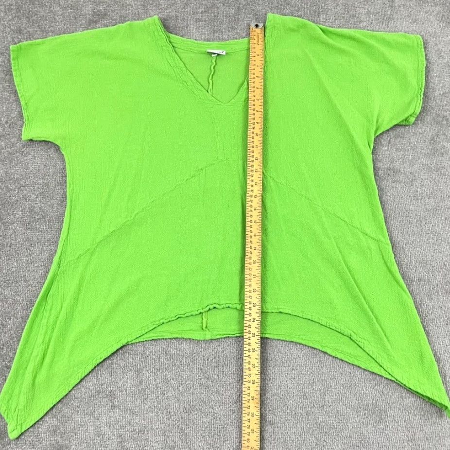Vintage OH MY GAUZE Womens Size 3 Green V-Neck Blouse Short Sleeve Cotton Gauze Asymmetric Hem Lagenlook Casual Stylish Women's shirt Size XS / US 0-2 / IT 36-38 - 4 Thumbnail