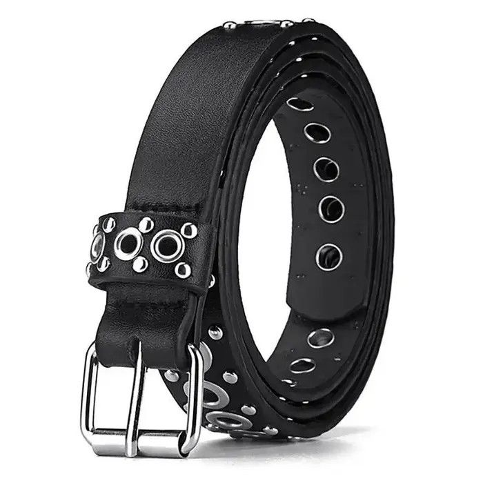 Japanese Brand Y2K Round Hole Punk Black Belt Size 32 - 2 Thumbnail
