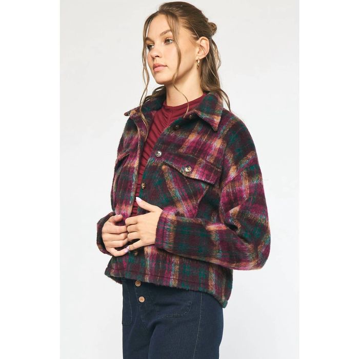 Designer ENTRO Scotlyn Plaid Wool Shacket In Burgandy Plaid | Grailed