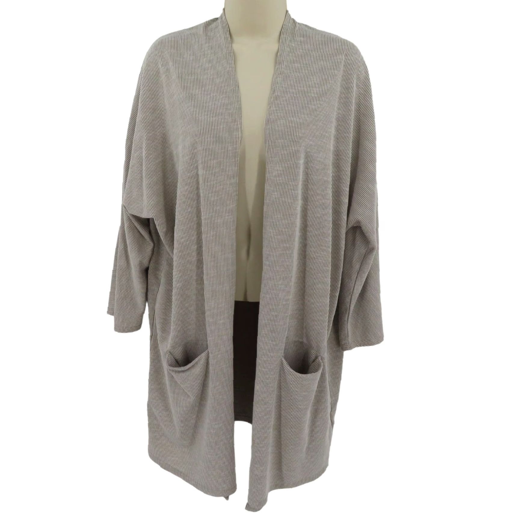 DONNI. Donni Cardigan Shirt Women's One Size OSFM Beige Ribbed Long Sleeve Open Front Pockets Size ONE SIZE - 2 Thumbnail