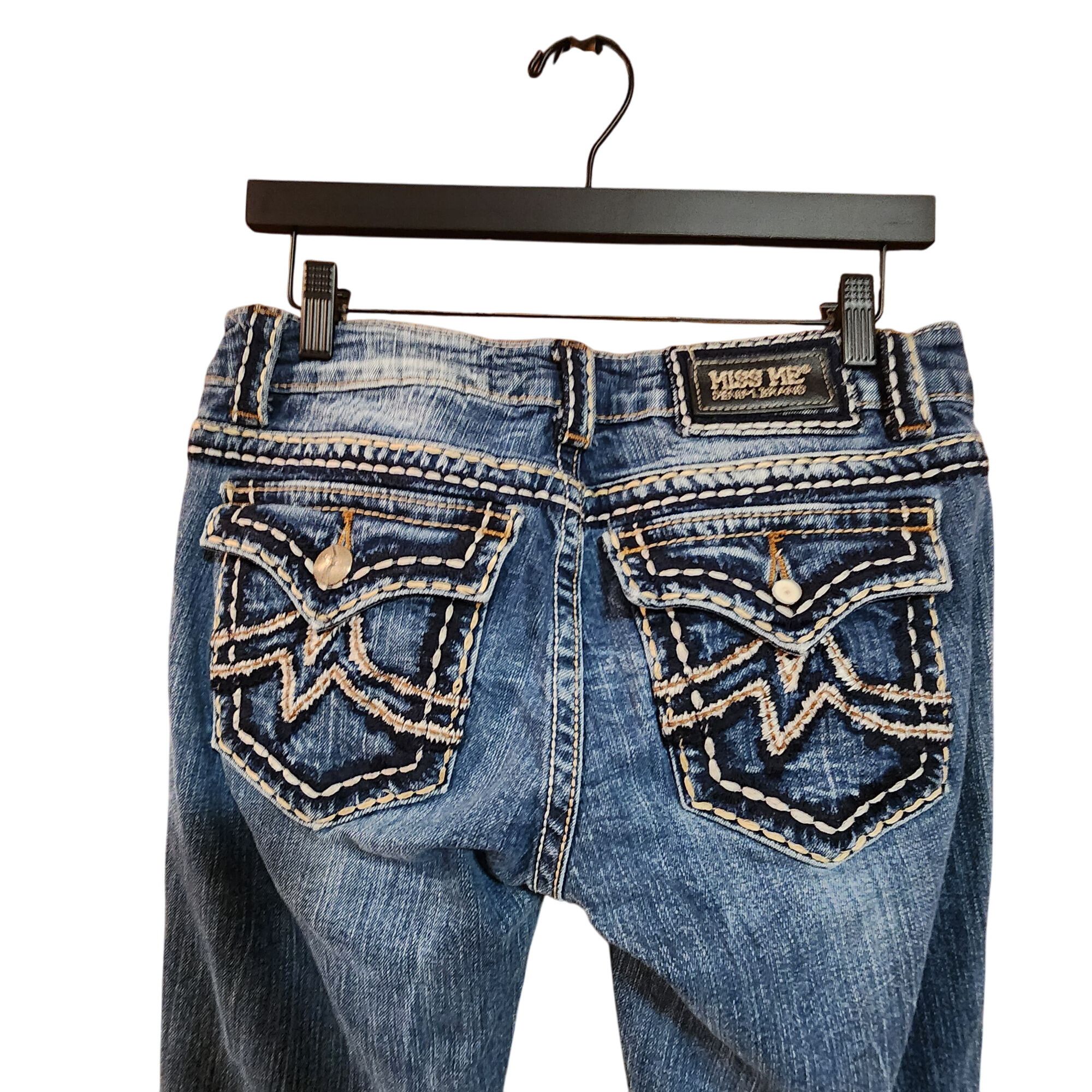 Miss Me Miss Me Womens Distressed Bootcut Jeans With Embroidered Poc Size 30" / US 8 / IT 44 - 4 Thumbnail