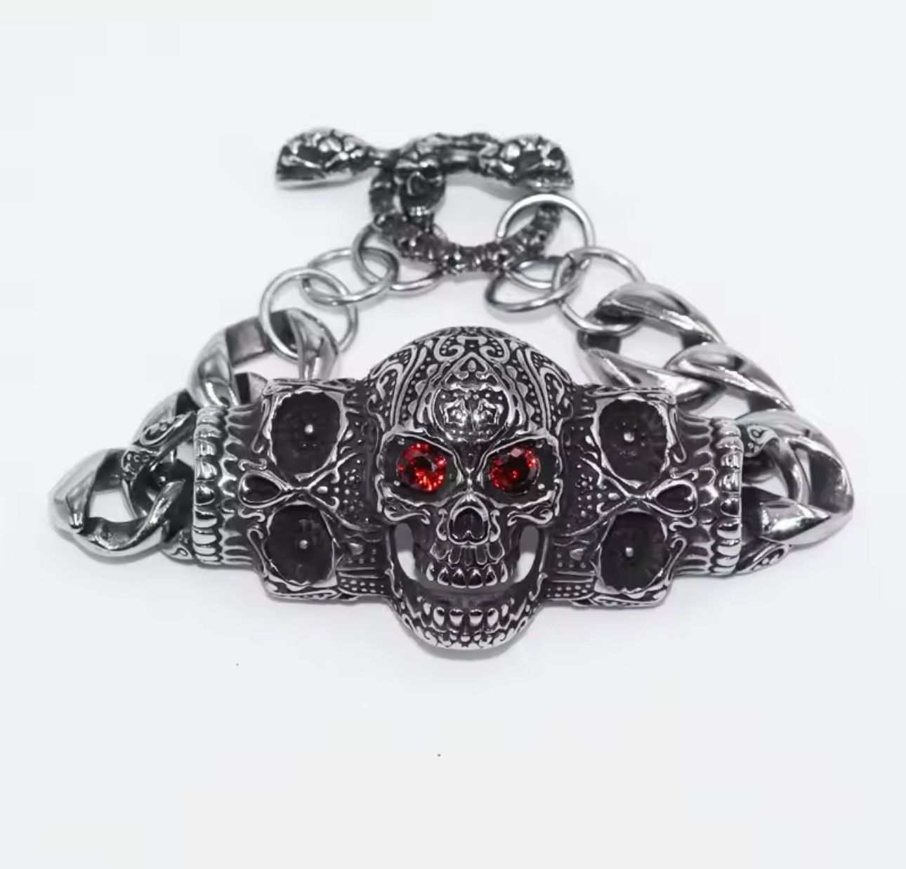 Jewelry Gothic Punk Skull Red Eye Shiny Bracelet Chain Size ONE SIZE - 4 Thumbnail