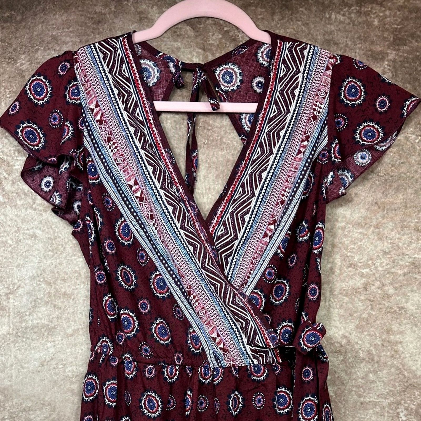 Other Band of Gypsies Paisley Romper - Burgundy - size S Size 28" / US 6 / IT 42 - 7 Thumbnail