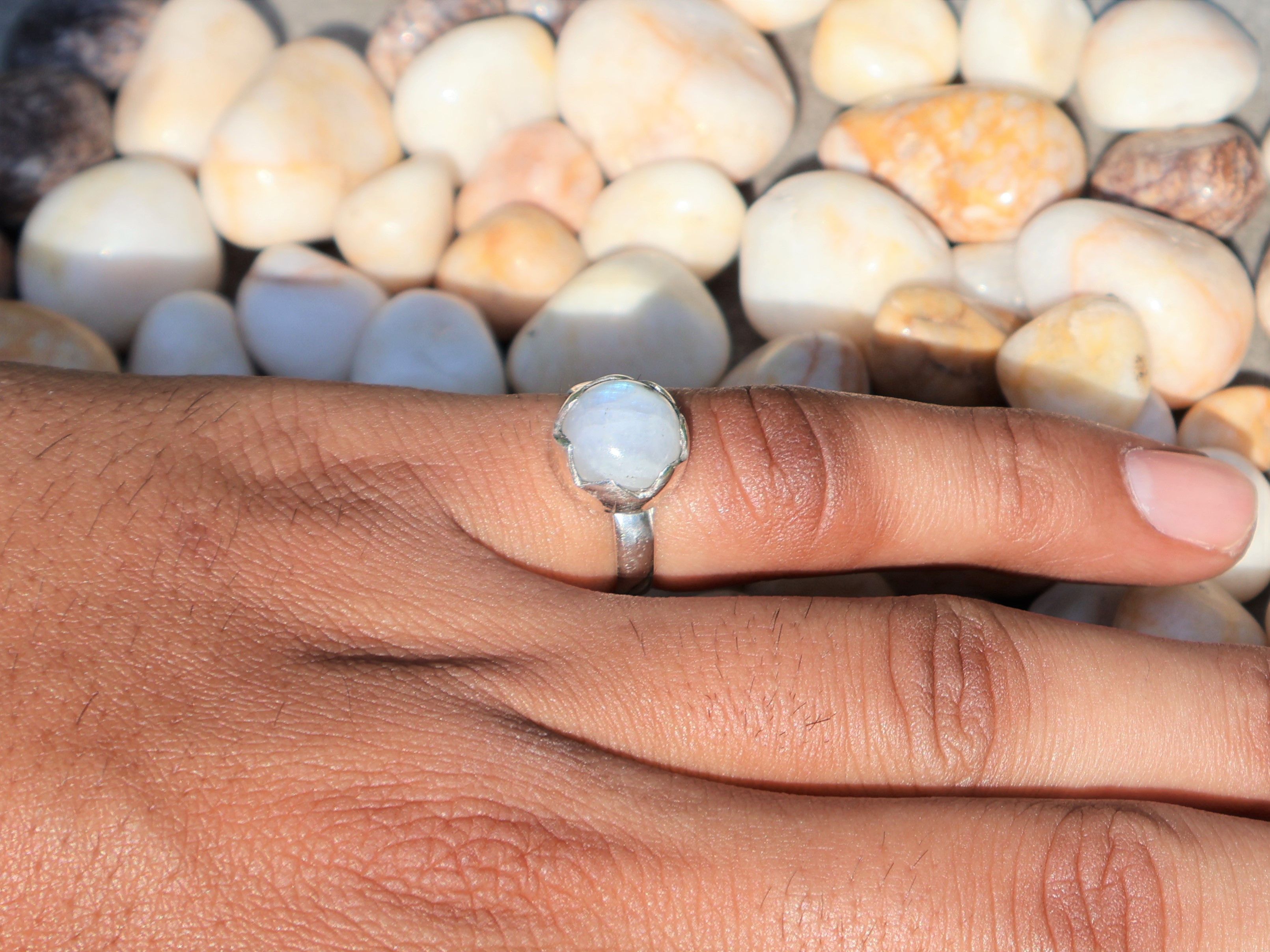 Handmade Rainbow Moonstone Ring, Sterling Silver Ring, Handmade Ring Size ONE SIZE - 9 Thumbnail