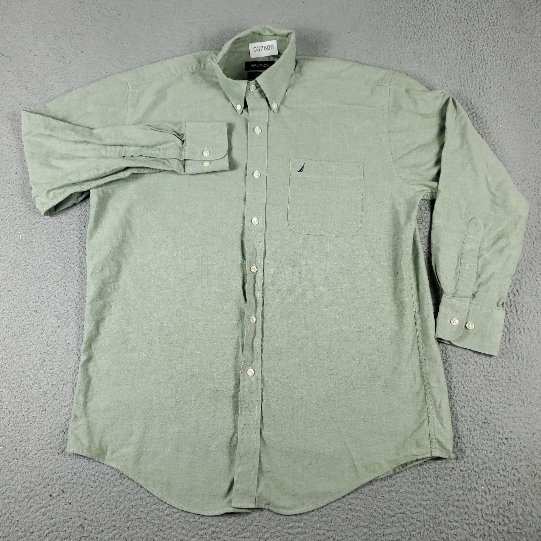 Nautica Nautica Dress Shirt Mens Size 15.5 Green Long Sleeve Button Down Classic Preppy Size 40R - 3 Thumbnail