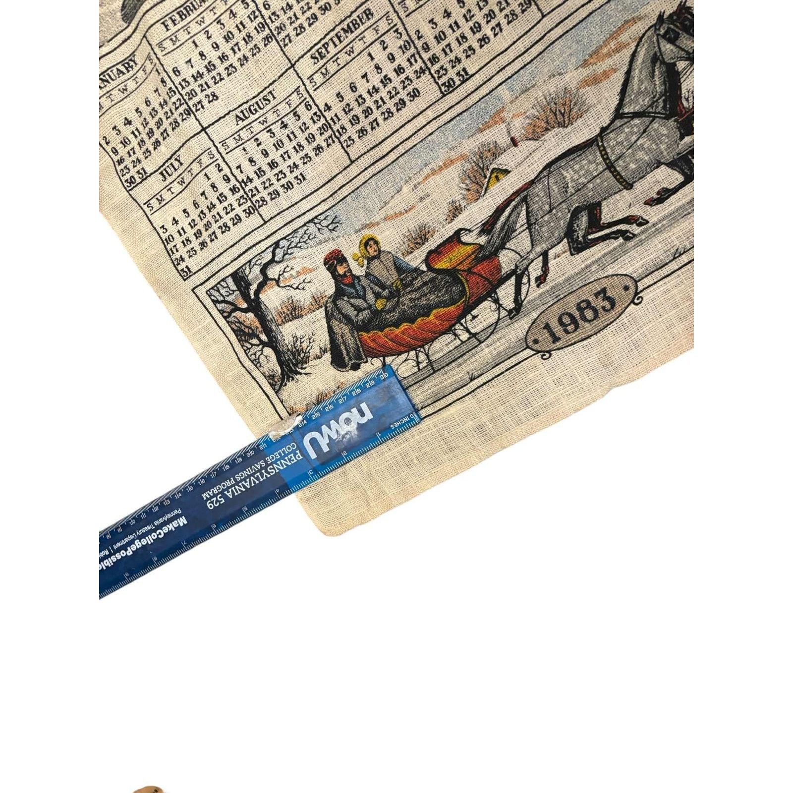 Other Vintage 1983 Linen Calendar Towel Winter Scene Horse Size ONE SIZE - 2 Thumbnail