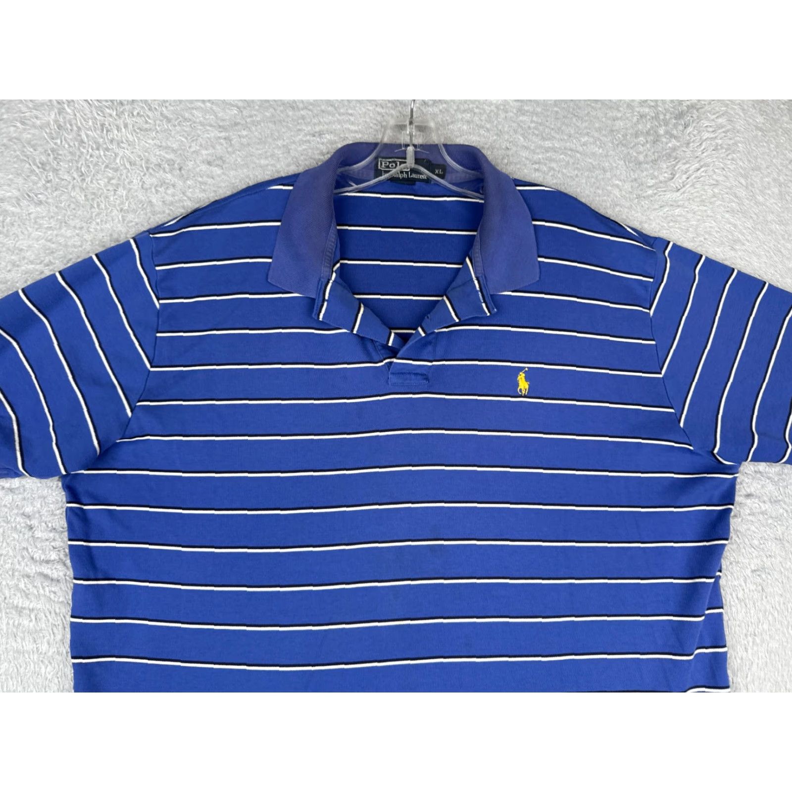 Ralph Lauren VINTAGE Ralph Lauren Polo Shirt Men XL Blue Striped 100% Cotton Slim Fit Polo 70s Theme Mens Size US XL / EU 56 / 4 - 4 Thumbnail