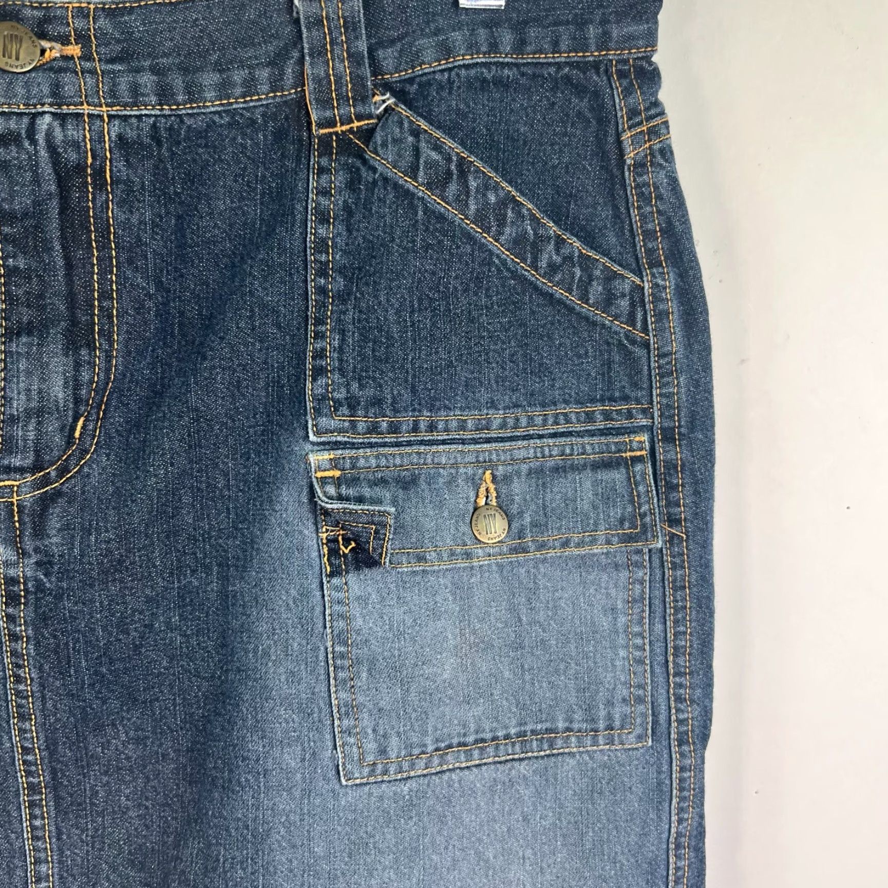 Denime NY Jeans Skirt Women 14 Denim Mini Blue Pockets 80s Fade Size 36" / US 14 / IT 50 - 2 Thumbnail