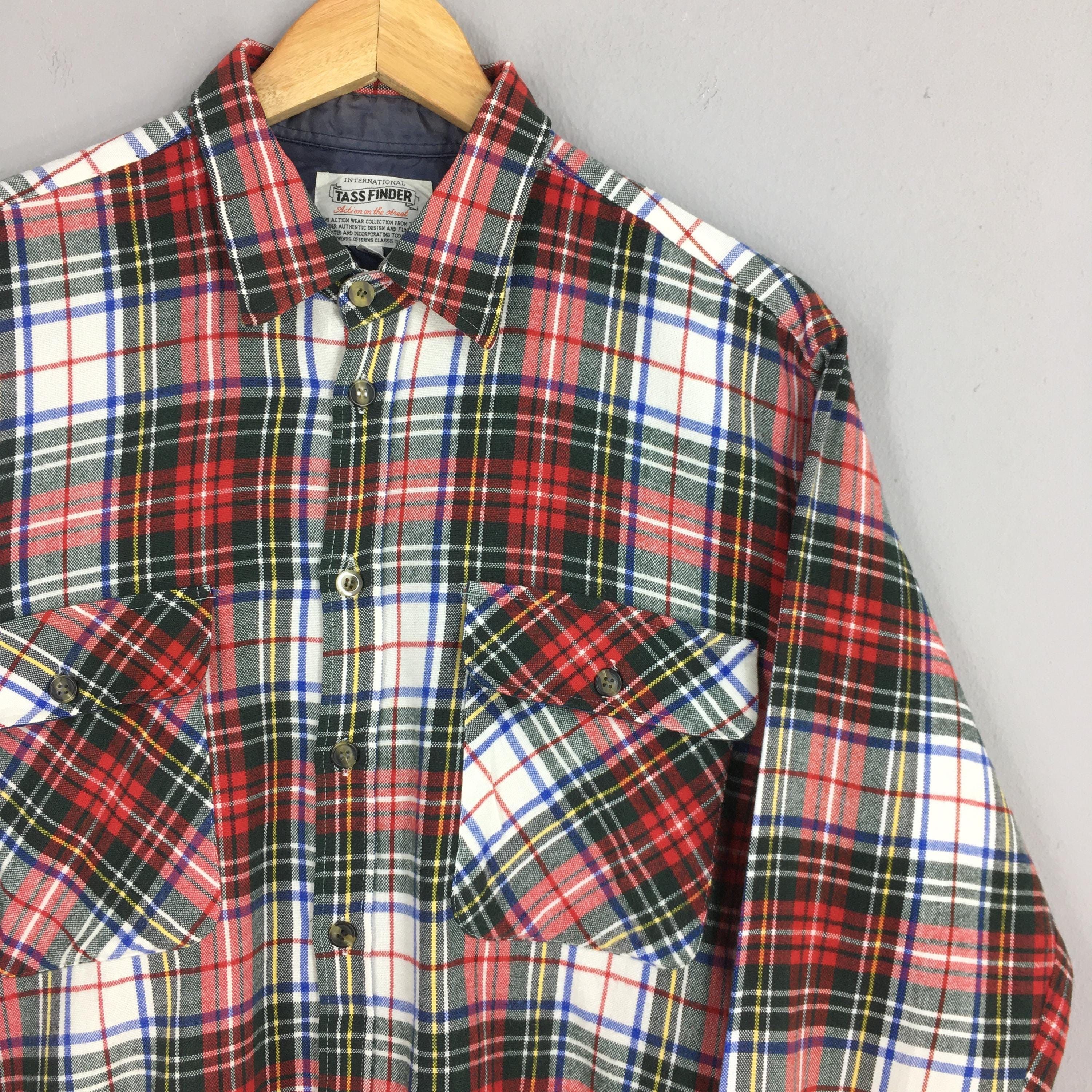 Flannel Vintage 1980s Tassfinder Checkered Plaid Flannel Shirt Large Size US L / EU 52-54 / 3 - 2 Thumbnail